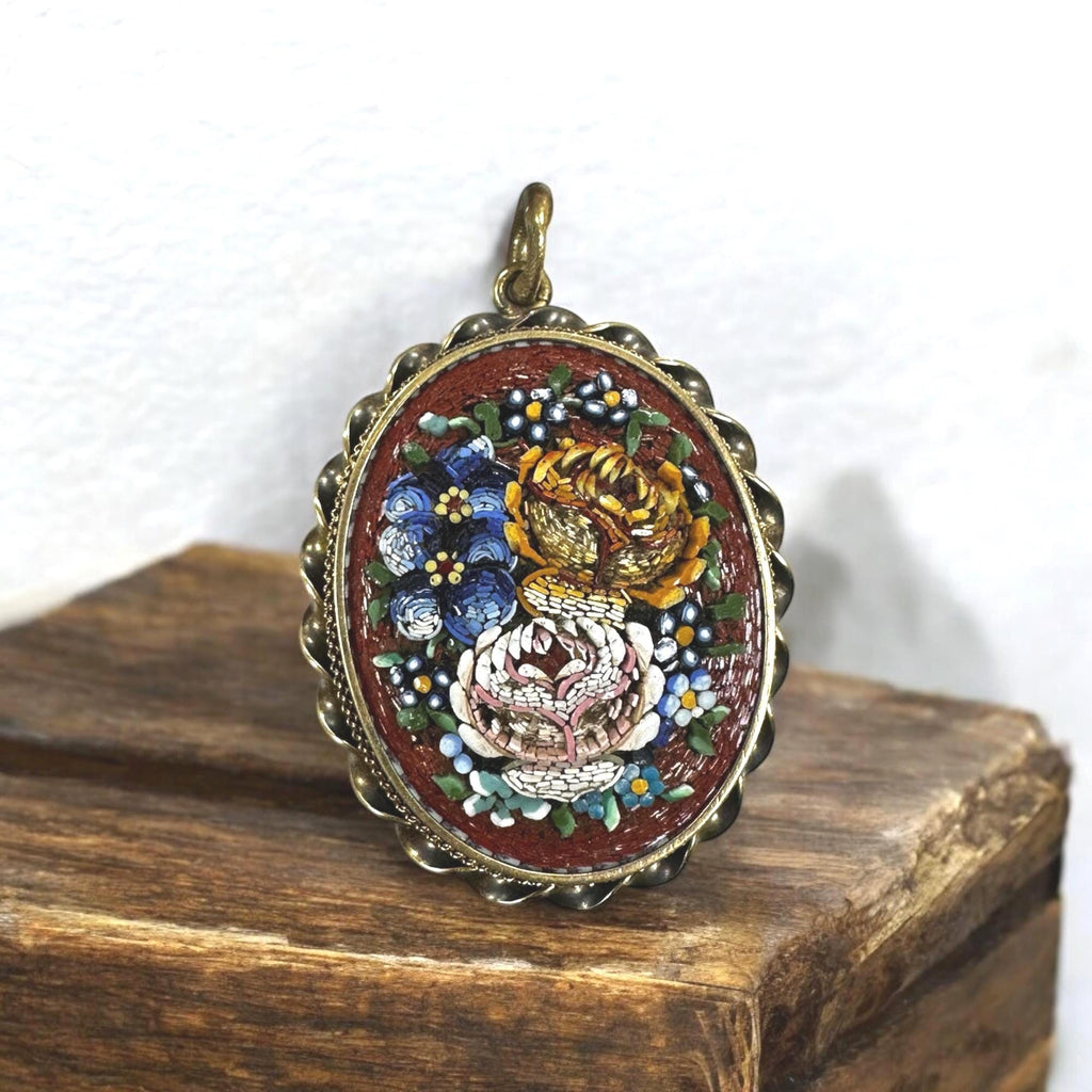 Victorian Gold Filled Floral Mosaic Locket with Braided Frame - Antique Locket
