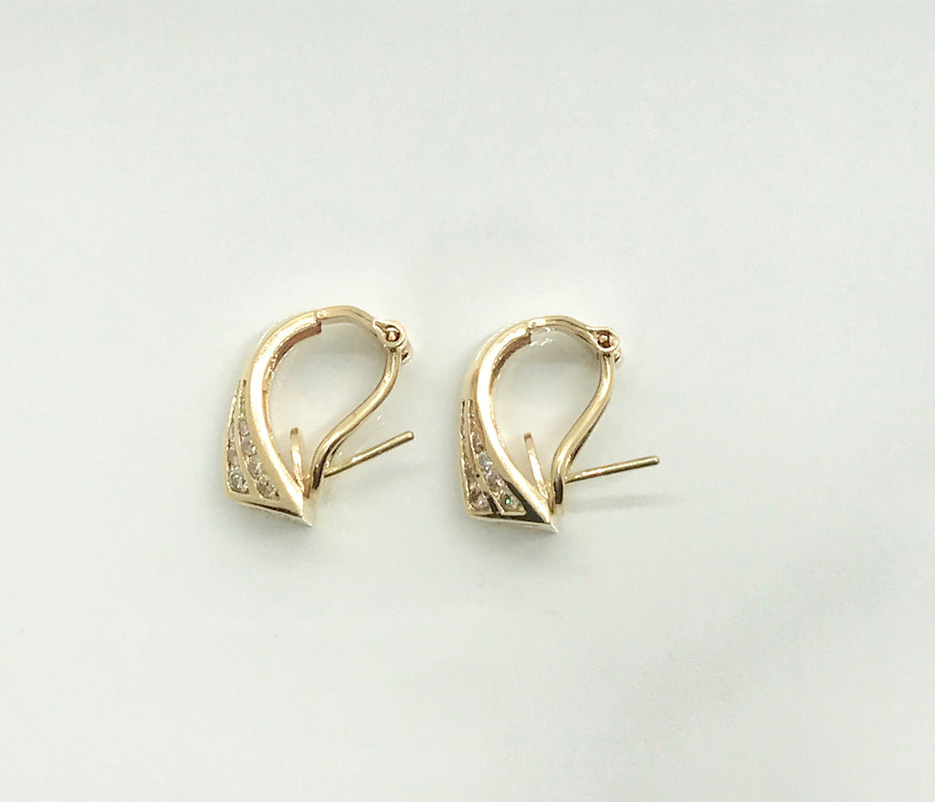 Vintage 14K Yellow Gold Diamond Earrings: Geometric Channel Set Clip Ons