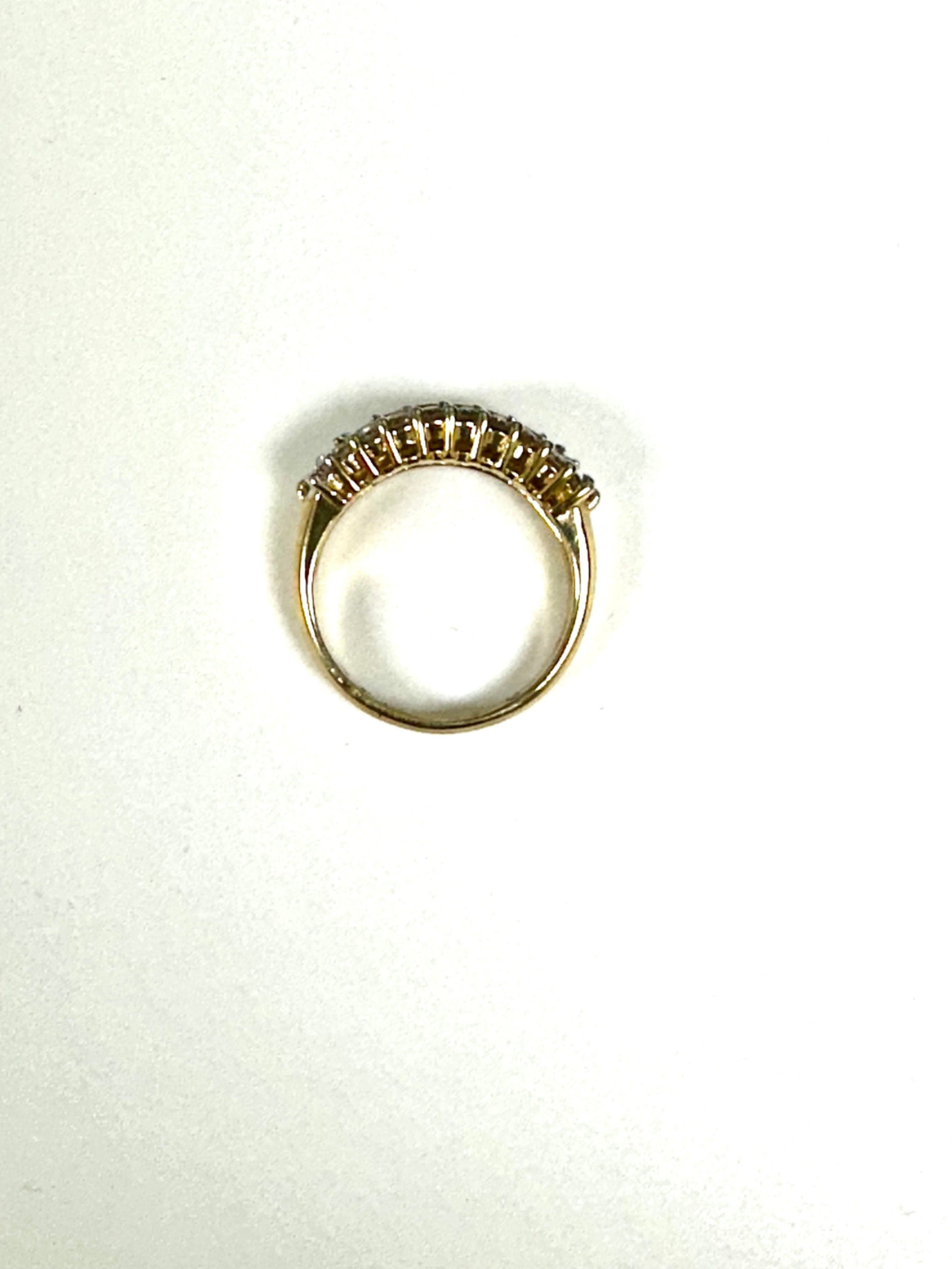 14K Yellow Gold Ruby Diamond Stacking Ring, Estate Vintage Straight Line Band