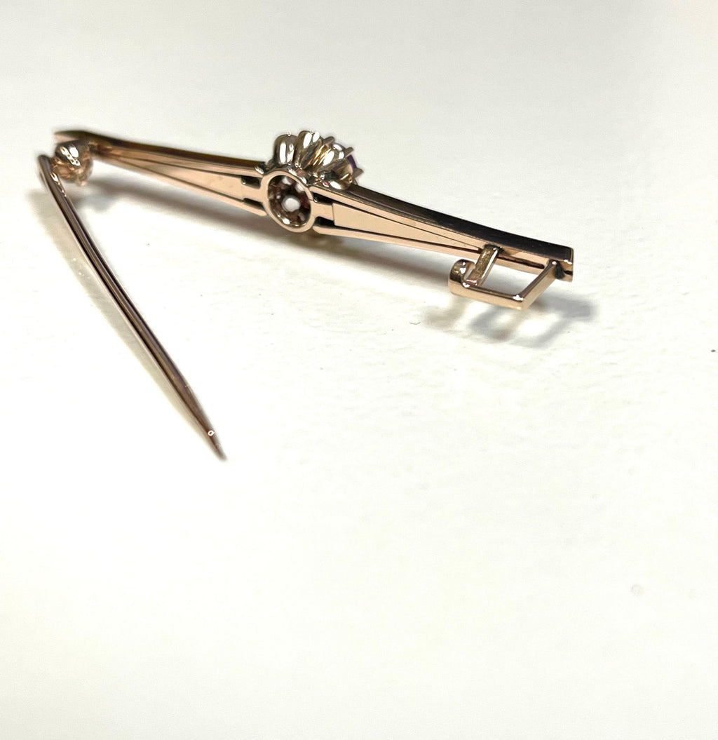 Antique 14k Yellow Gold Amethyst Bar Pin Brooch