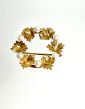 14k Gold Leaf Wreath Brooch: Vintage Cultured Pearl Pin/Pendant