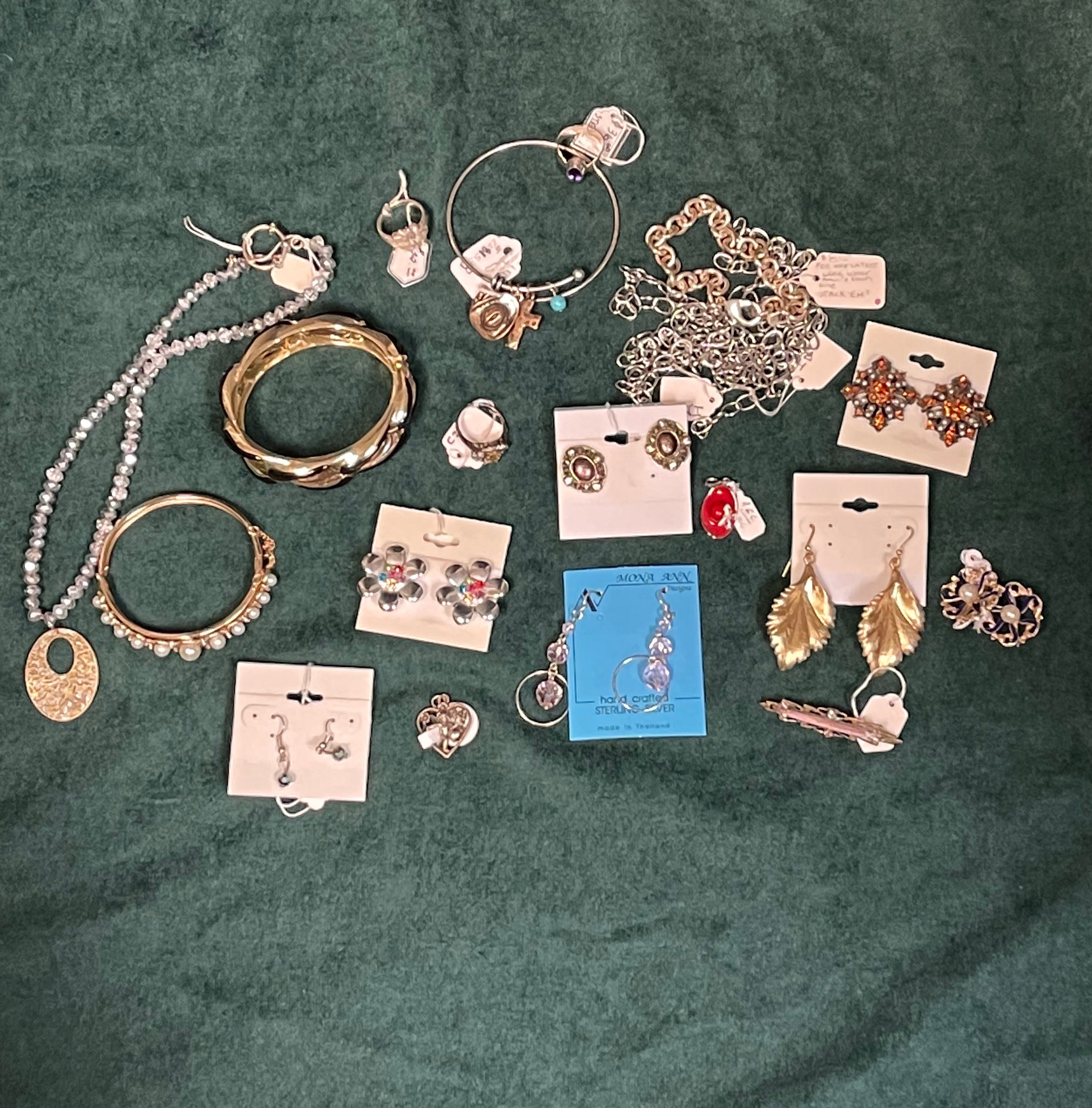 Mixed Jewelry Lot: Sterling Silver Rings, Earrings, Charms, Costume Pieces