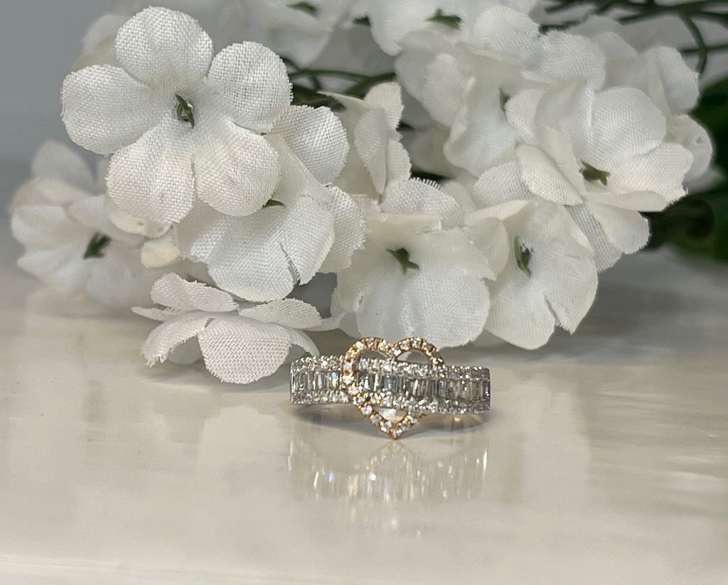 Diamond Heart Ring, 14k White Gold Band, Promise Ring