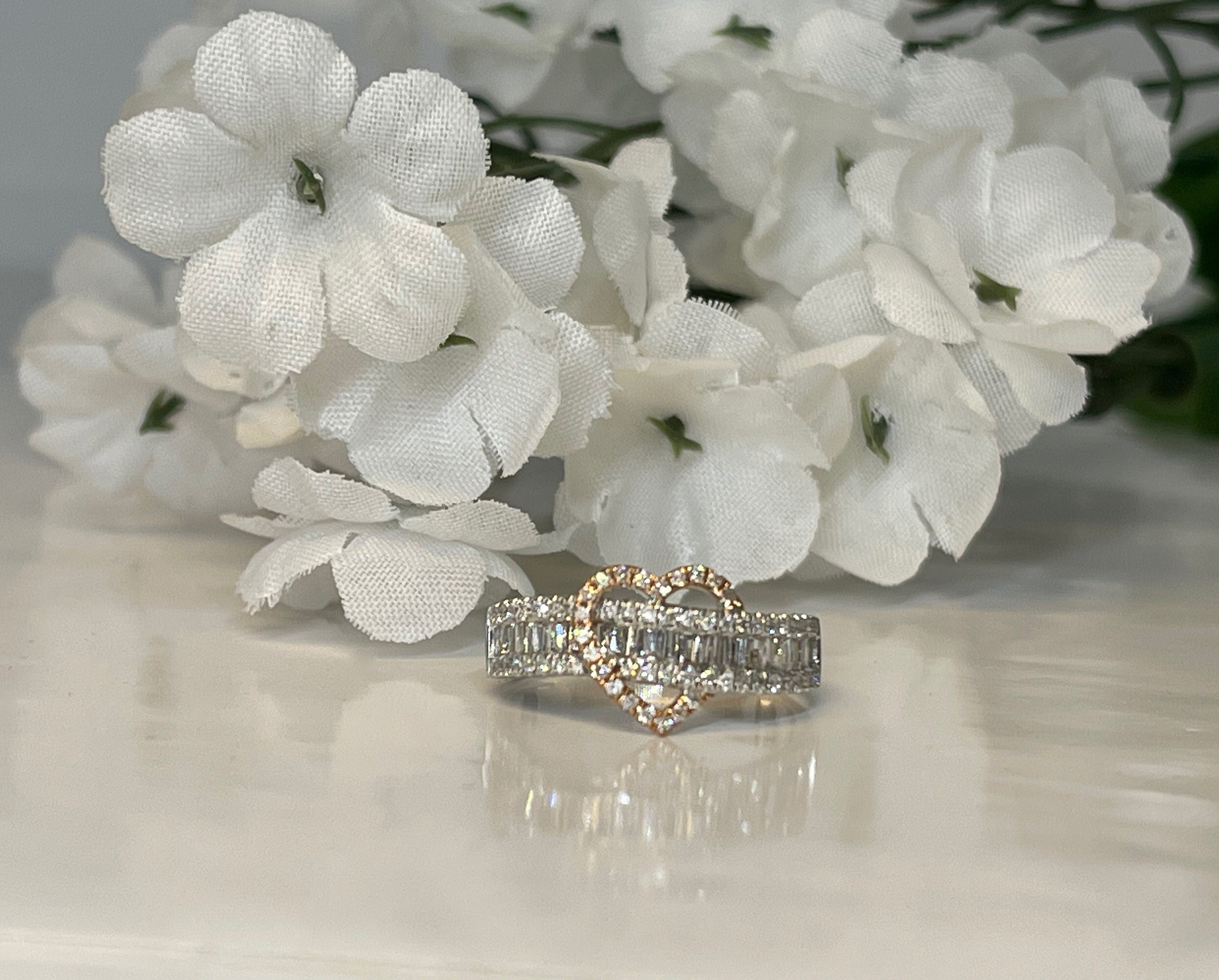 Diamond Heart Ring, 14k White Gold Band, Promise Ring