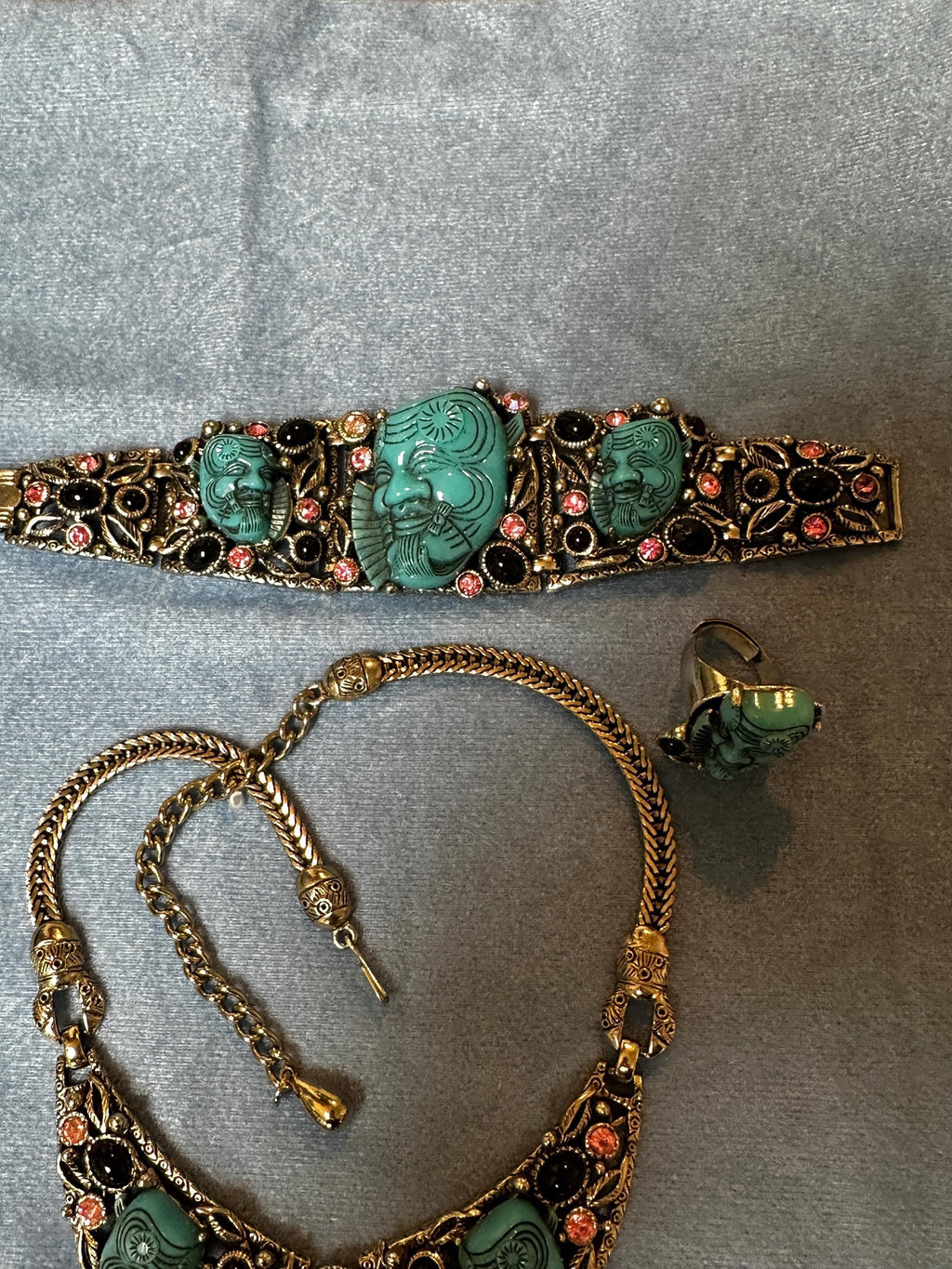 Asian Man Figural Jewelry Set - Selro Corp Necklace, Bracelet, Ring