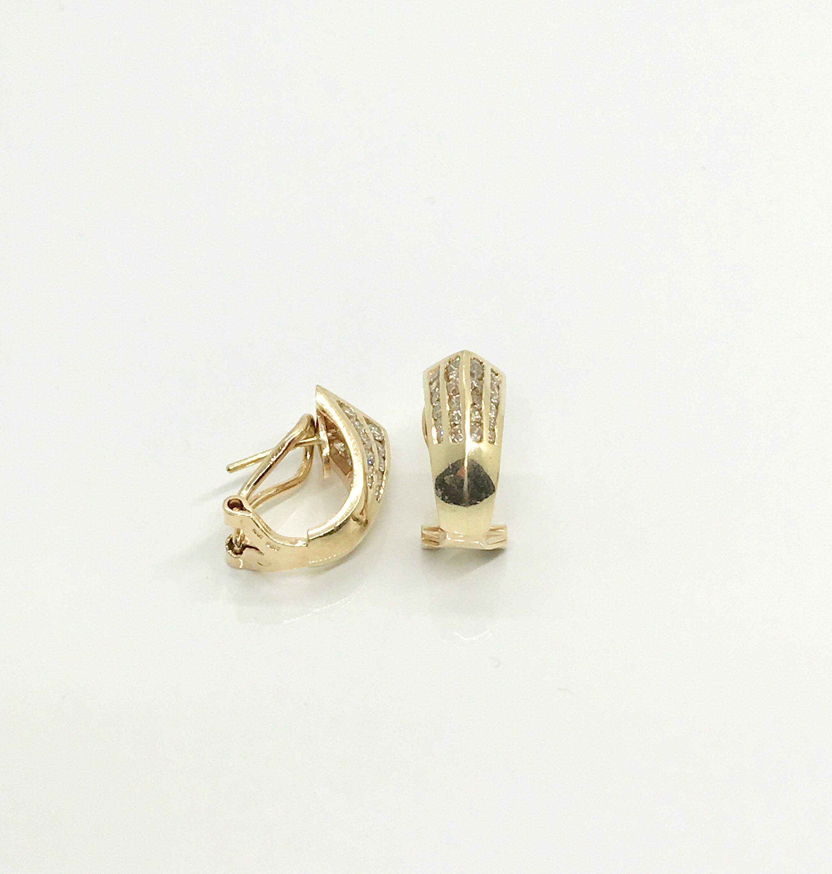 Vintage 14K Yellow Gold Diamond Earrings: Geometric Channel Set Clip Ons