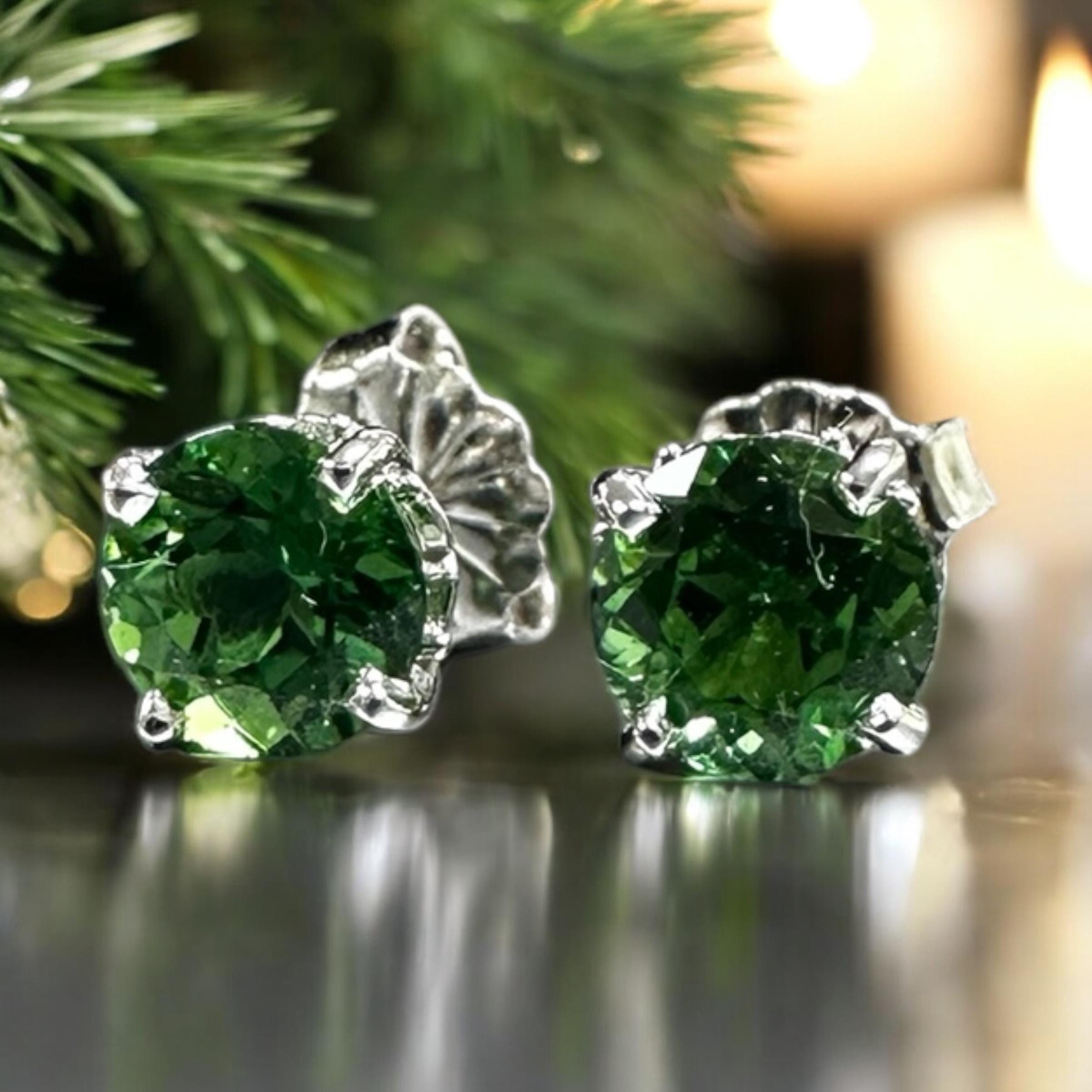 Elegant 14K White Gold Chrome Tourmaline Stud Earrings - 0.50ct Gems - Custom Selection