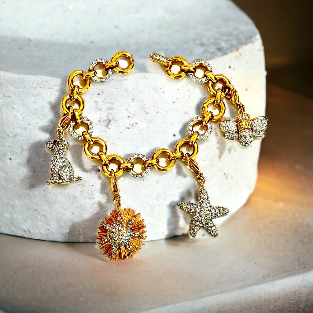 Gold Plated Metal Alloy Swarovski Crystal Charm Bracelet