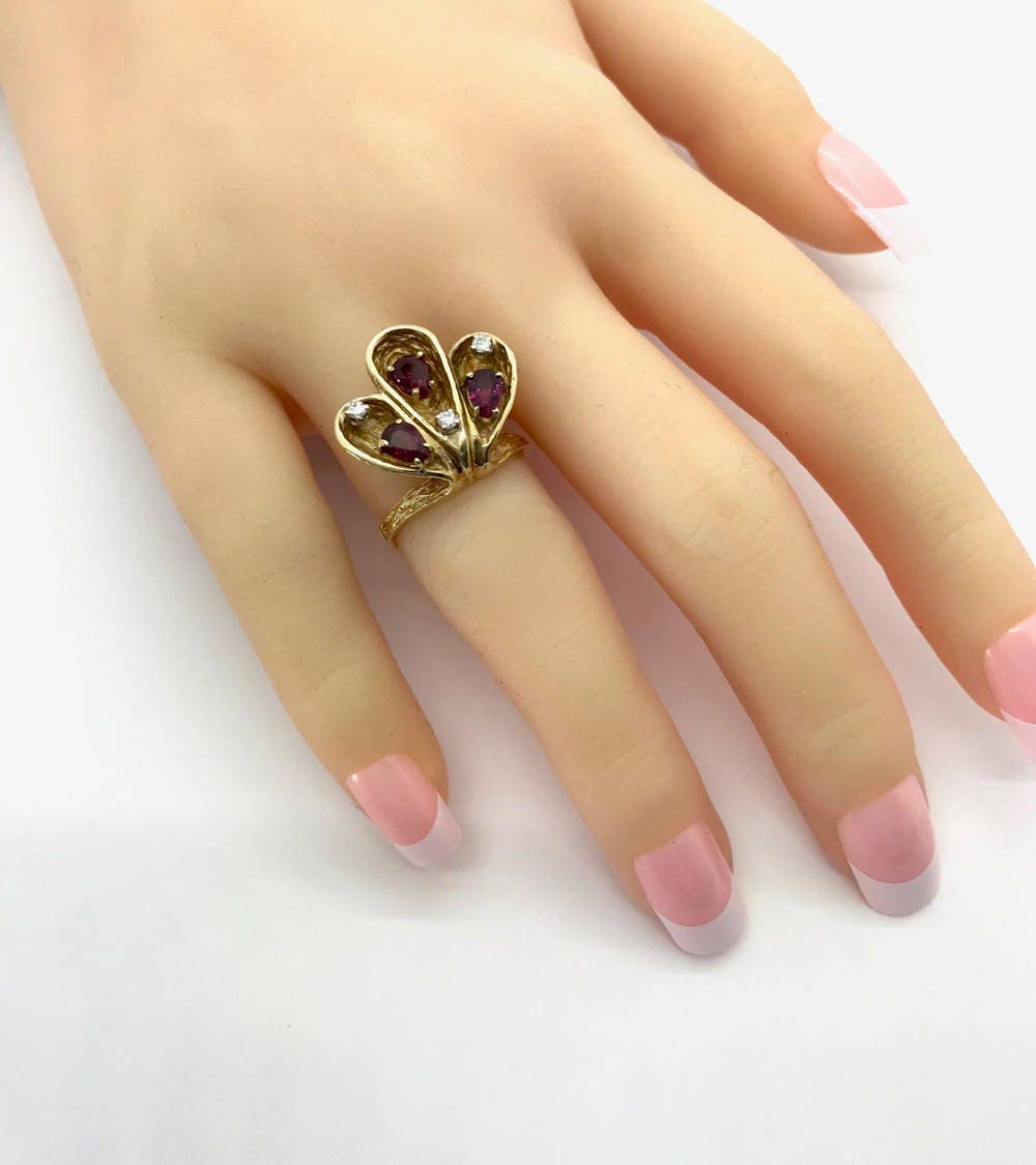 Vintage 14k Yellow Gold Ruby and Diamond Ring - July Birthstone