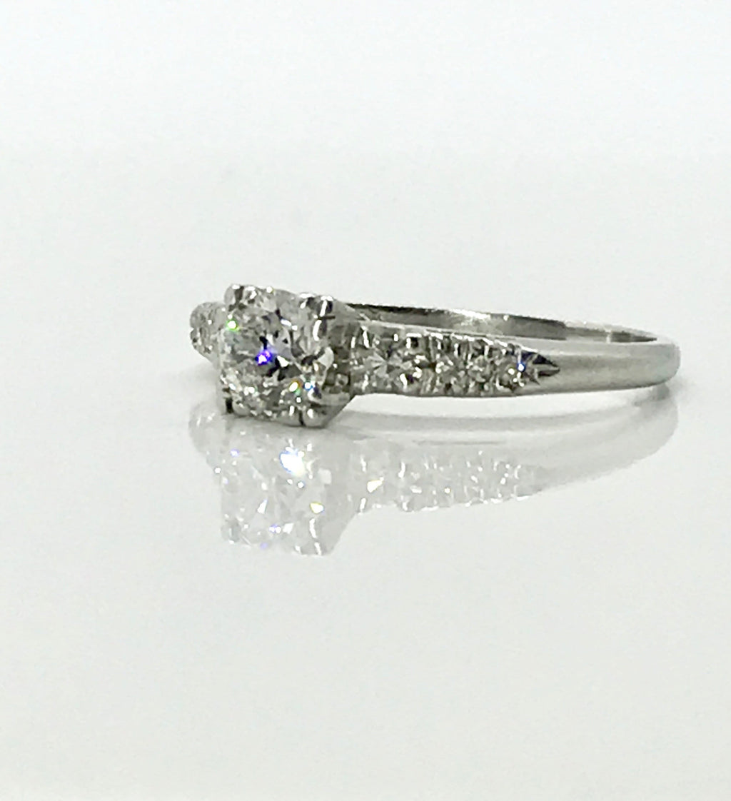 Half Carat Diamond Platinum Engagement Ring: Mid Century Vintage Style