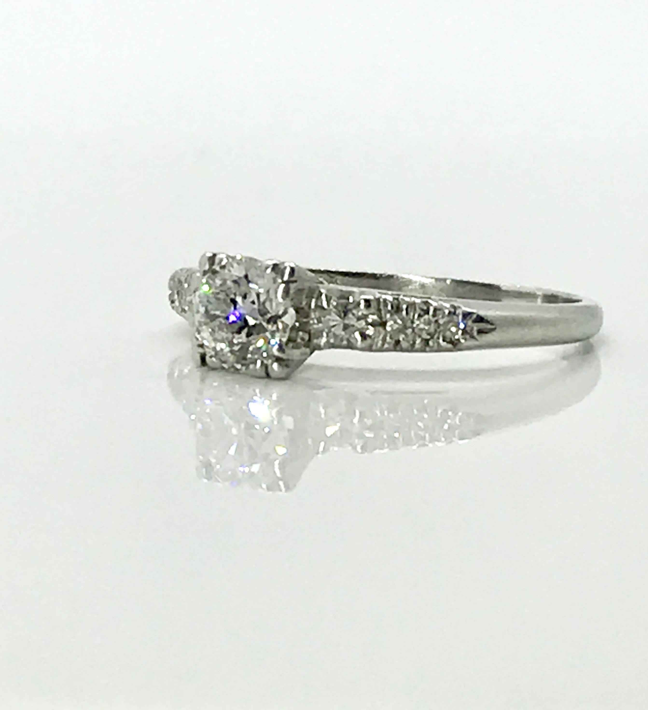 Half Carat Diamond Platinum Engagement Ring: Mid Century Vintage Style