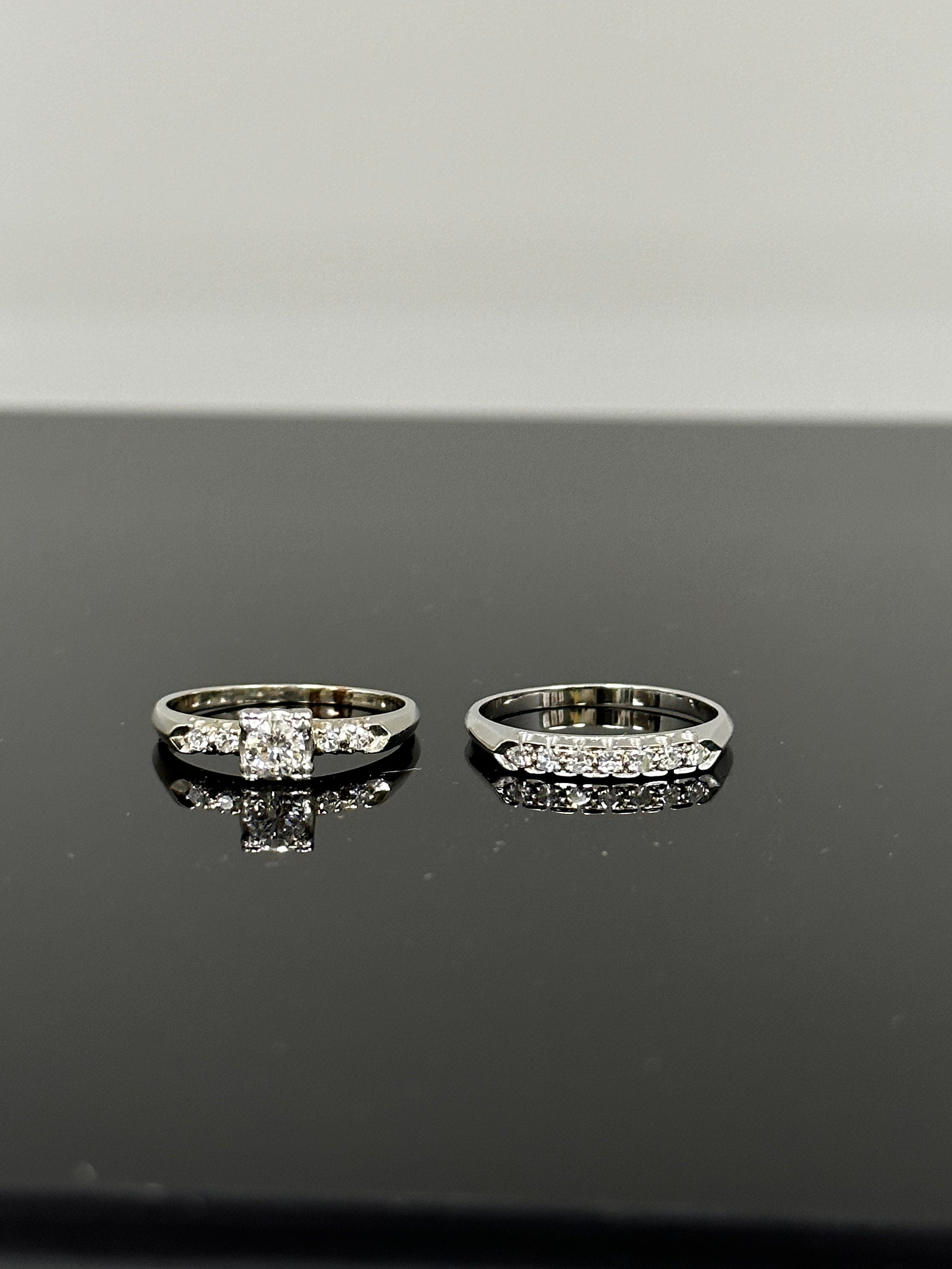 14 Karat White Gold Diamond Vintage Wedding Set