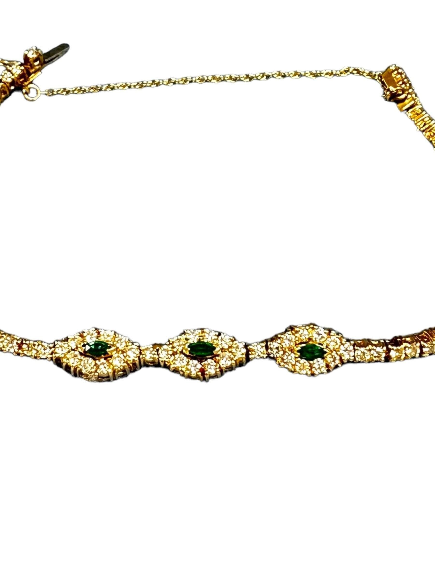 Luxurious Marquise Cut Emerald and Diamond Gold Bracelet