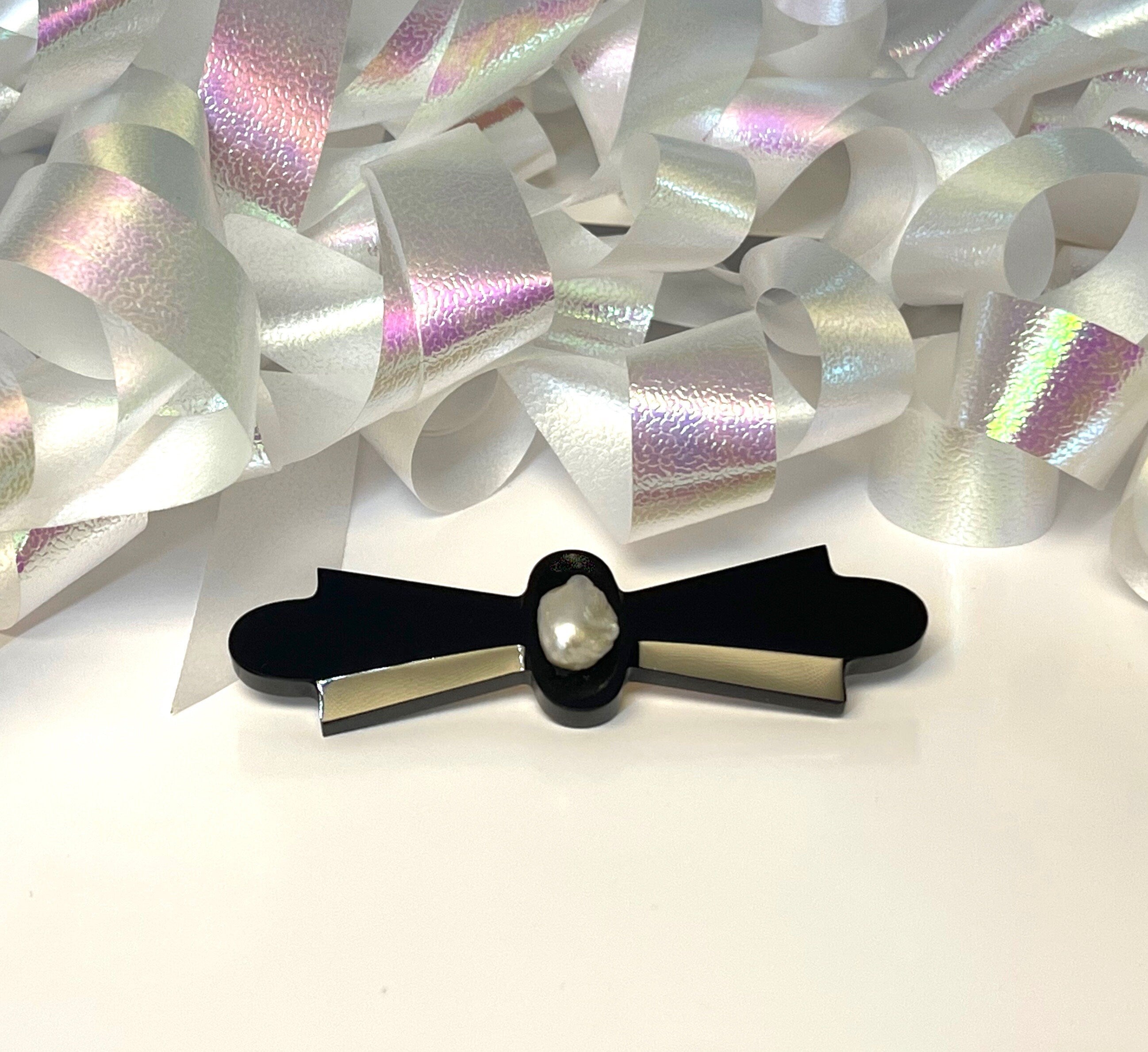 Vintage 14k Black Onyx & Pearl Bar Pin Brooch