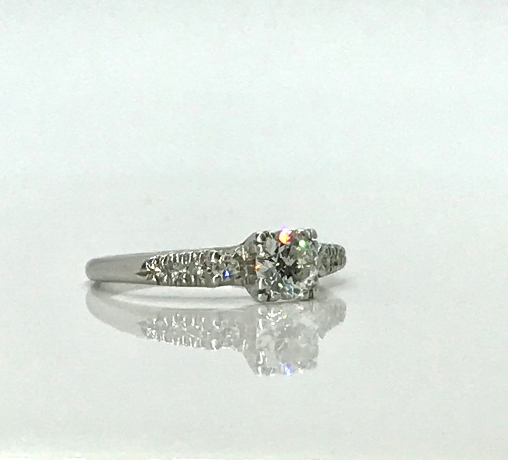 Half Carat Diamond Platinum Engagement Ring: Mid Century Vintage Style