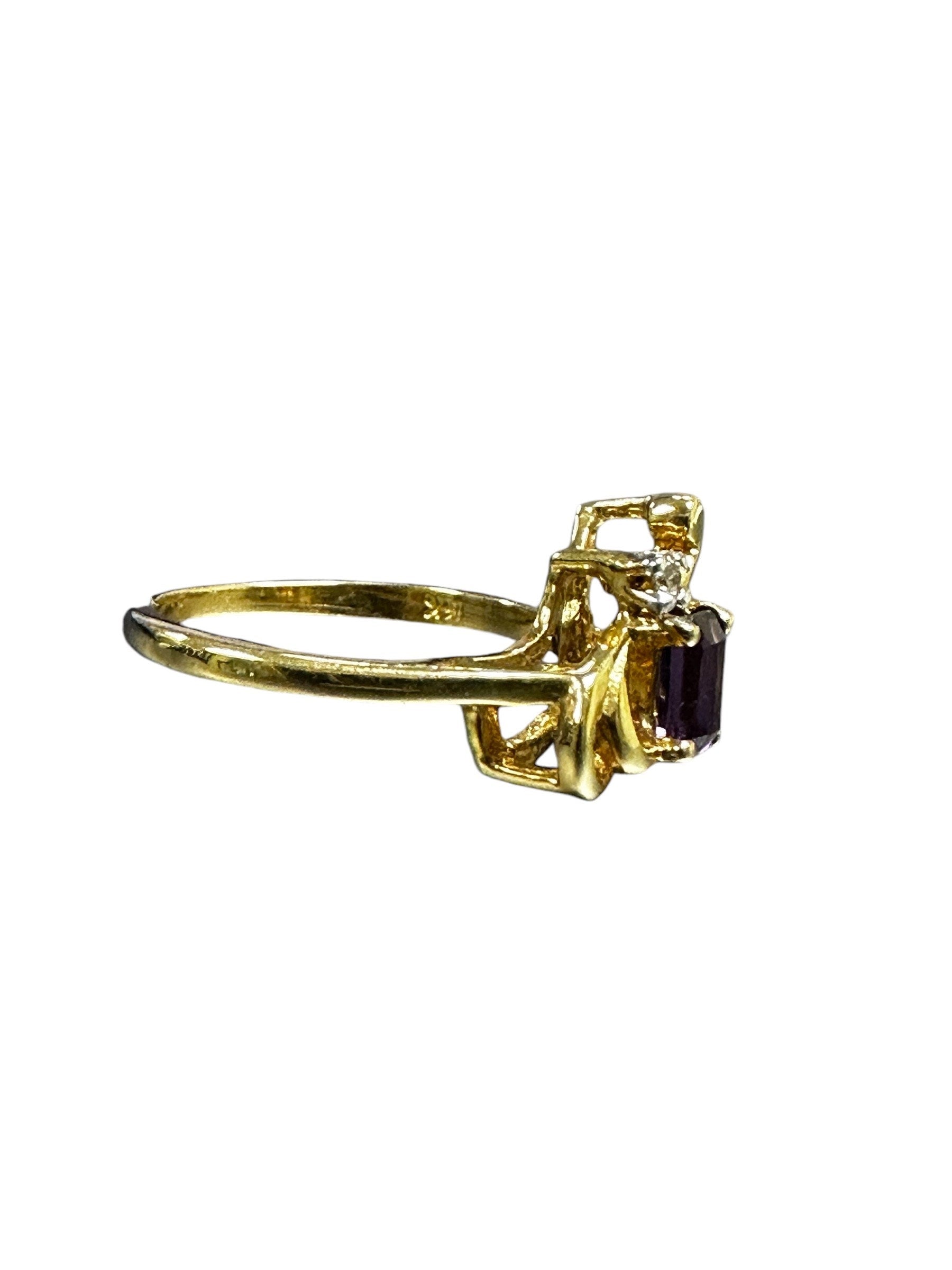 Vintage 1980s Amethyst and Diamond Ring, Size 5.25