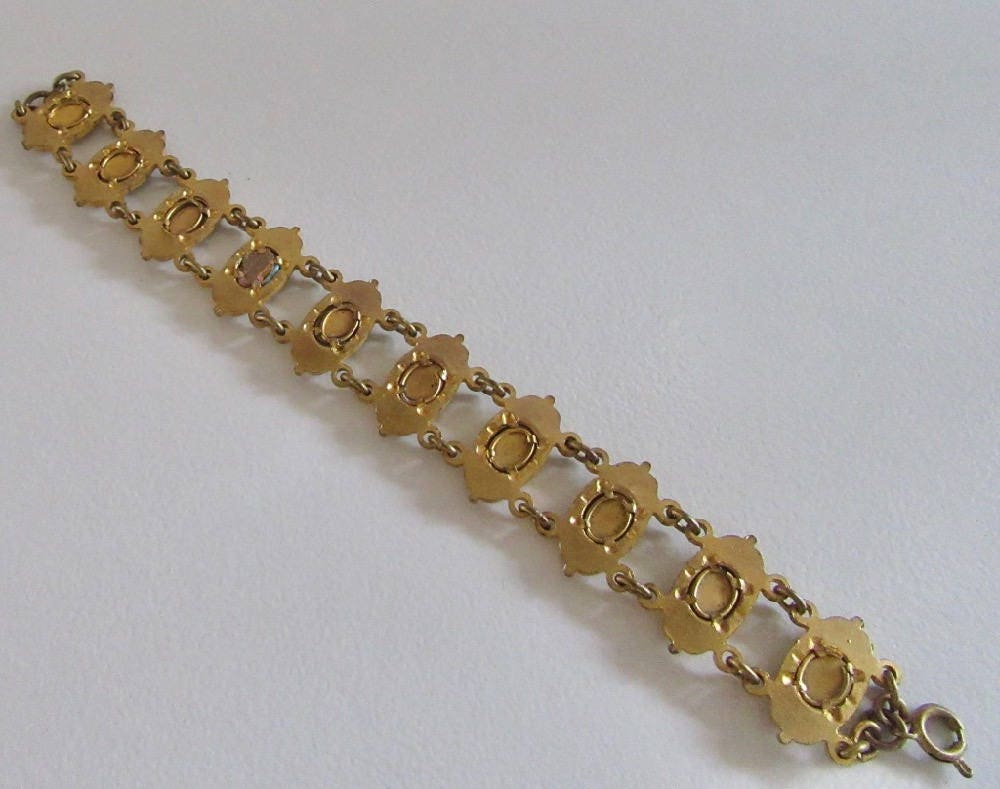 Gold Tone Art Nouveau Bracelet with Faux Turquoise