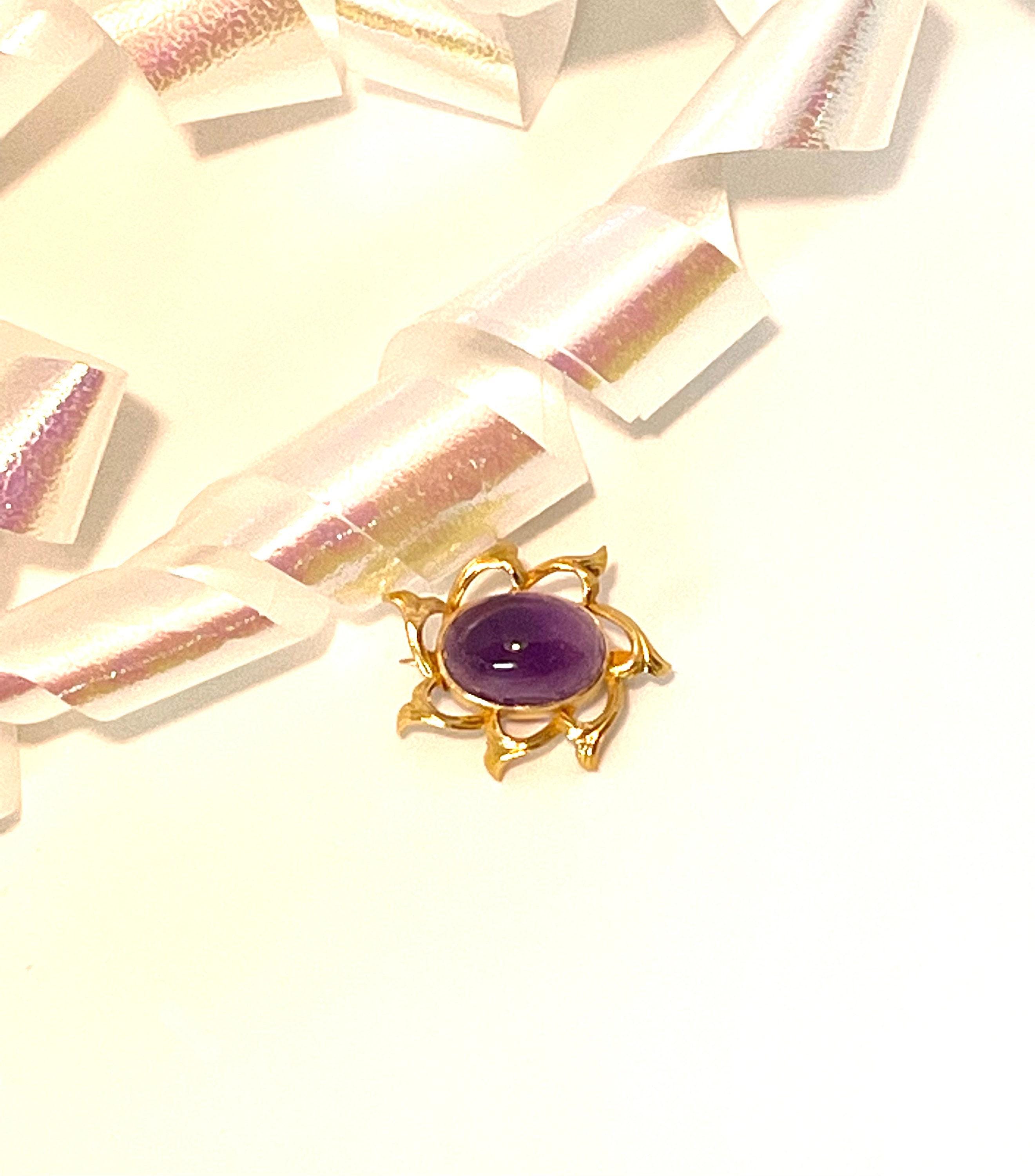 Antique 14K Gold Amethyst Pin: February Birthstone Brooch