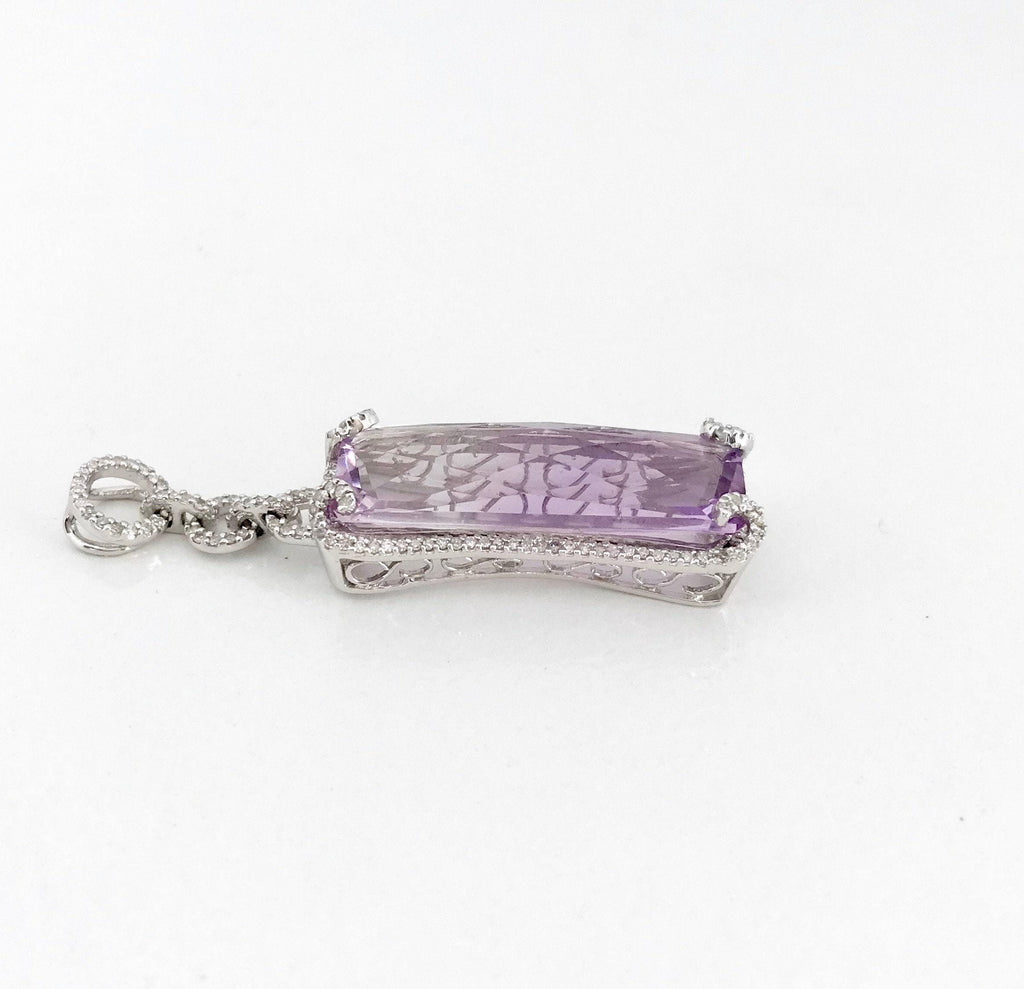 Elegant Vintage Amethyst & Diamond 14K Gold Pendant, February Birthstone Necklace, Fancy Cut Gemstone