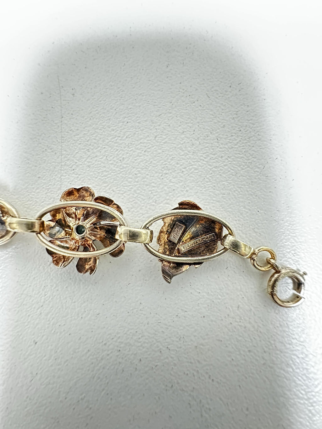 Nature Inspired Gold Filled Bracelet with Blue Glass Flower Detail