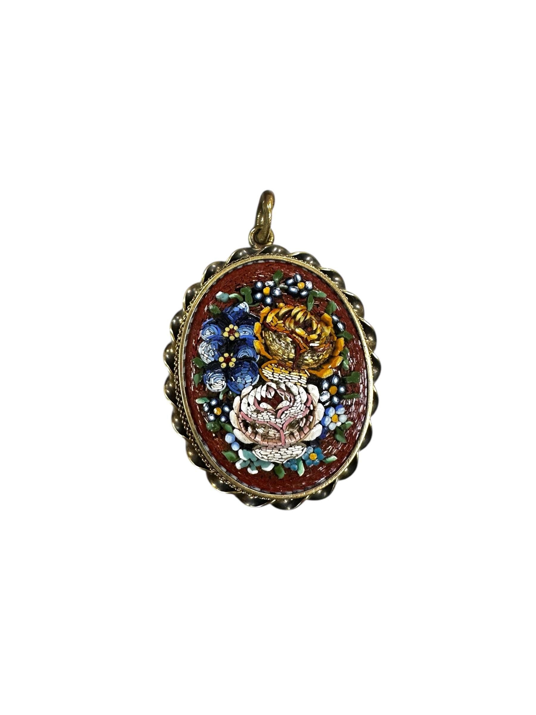 Victorian Gold Filled Floral Mosaic Locket with Braided Frame - Antique Locket