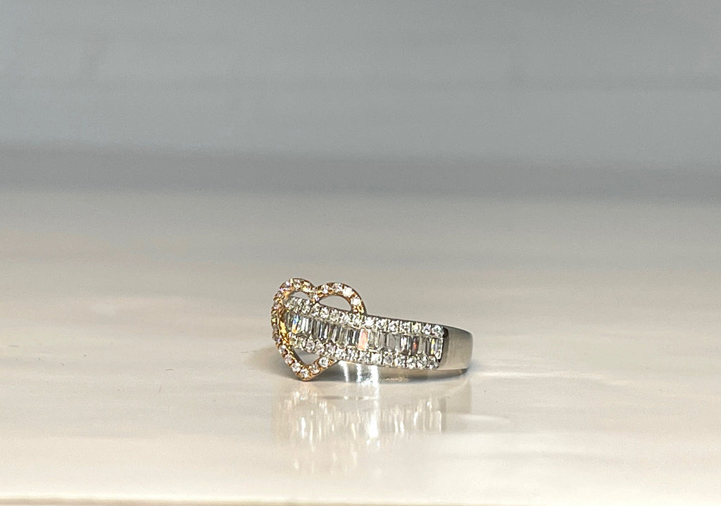 Diamond Heart Ring, 14k White Gold Band, Promise Ring