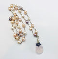 Sterling Silver Fresh Water Pearl Necklace with Rose Quartz Pendant
