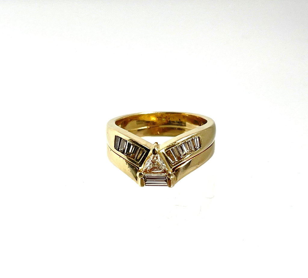 Vintage 14k Yellow Gold Trilliant Diamond Wedding Set