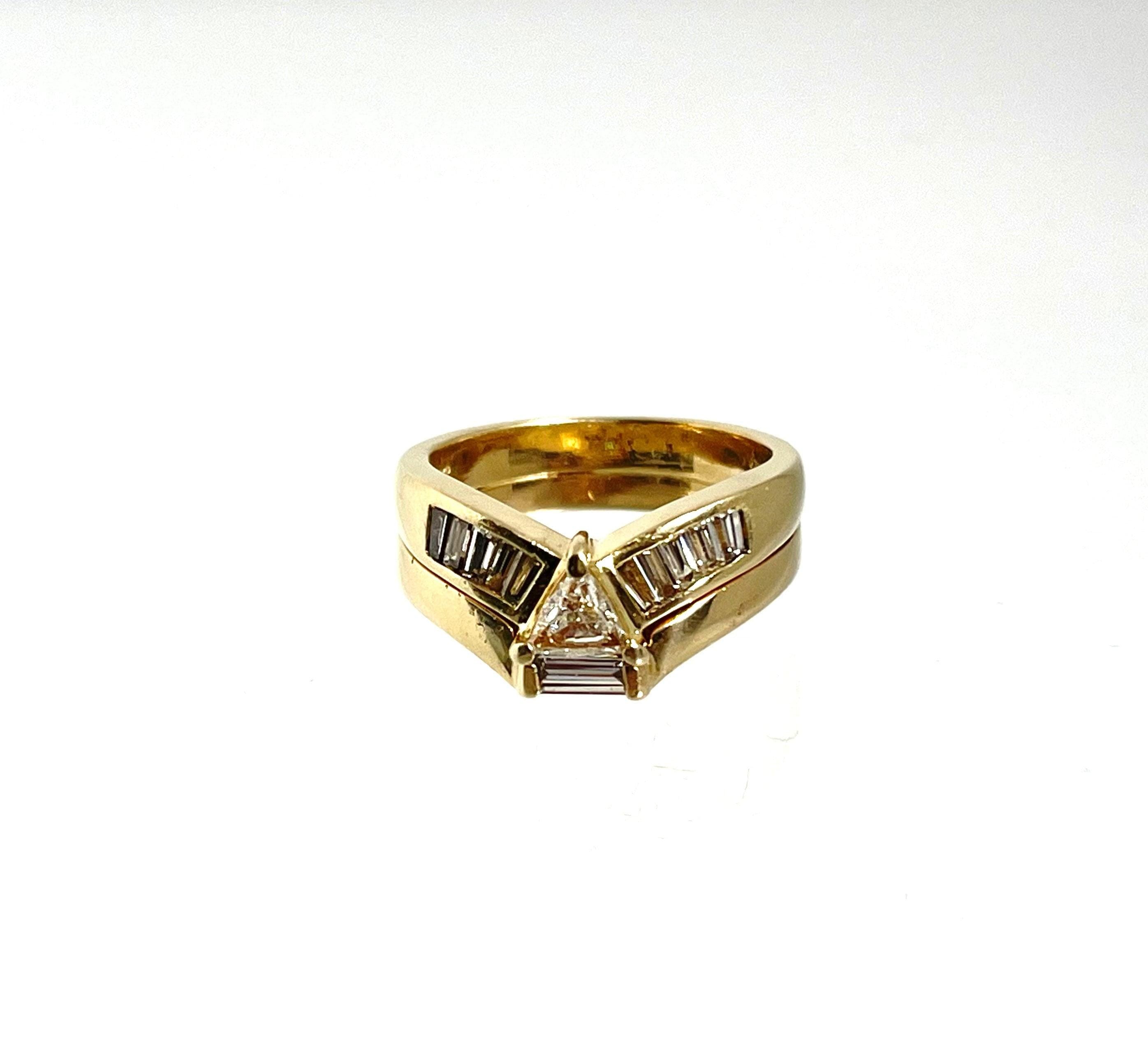 Vintage 14k Yellow Gold Trilliant Diamond Wedding Set