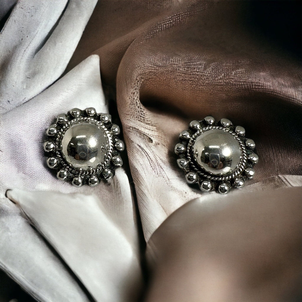 Vintage Sterling Silver Dome Earrings: Screw Back Design