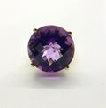 Yellow Gold Vintage Amethyst Ring - Checkerboard Faceted Gemstone