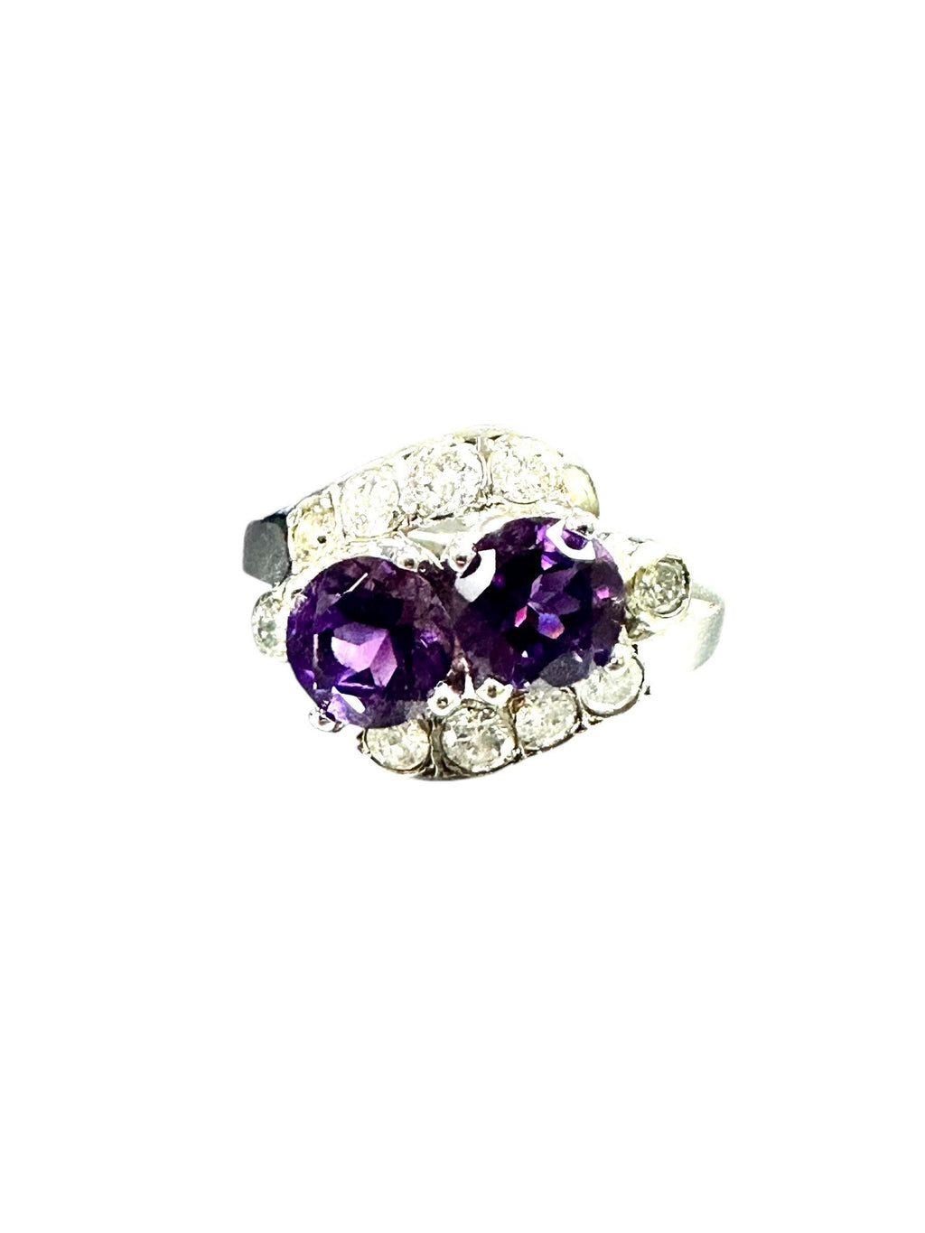 Elegant Ladies White Gold Diamond Amethyst Statement Ring