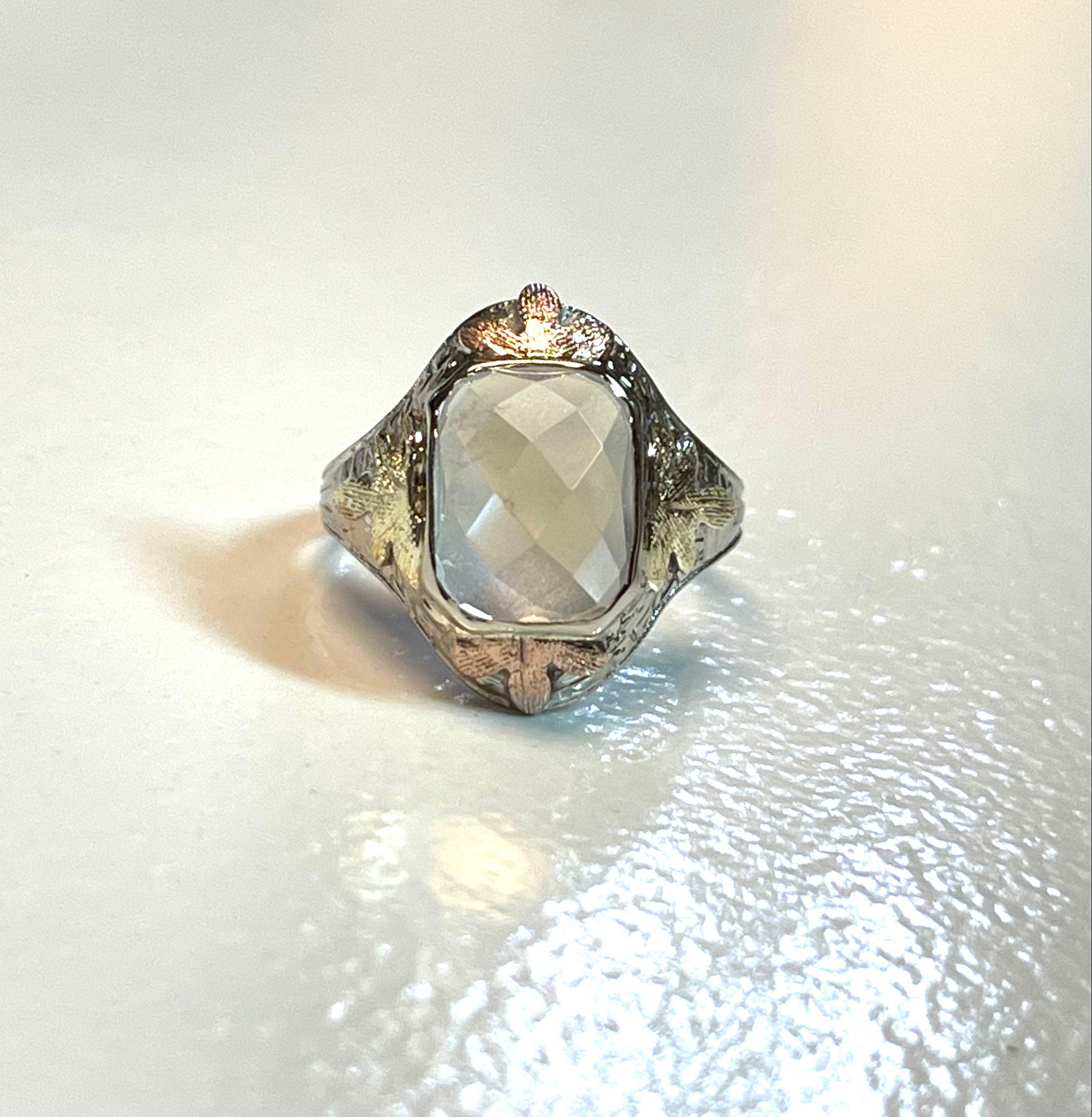 Vintage Multi Color Gold Moonstone Ring, Faceted Moonstone Jewelry