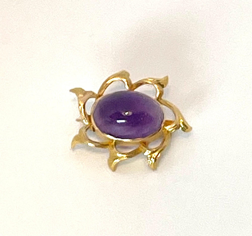 Antique 14K Gold Amethyst Pin: February Birthstone Brooch