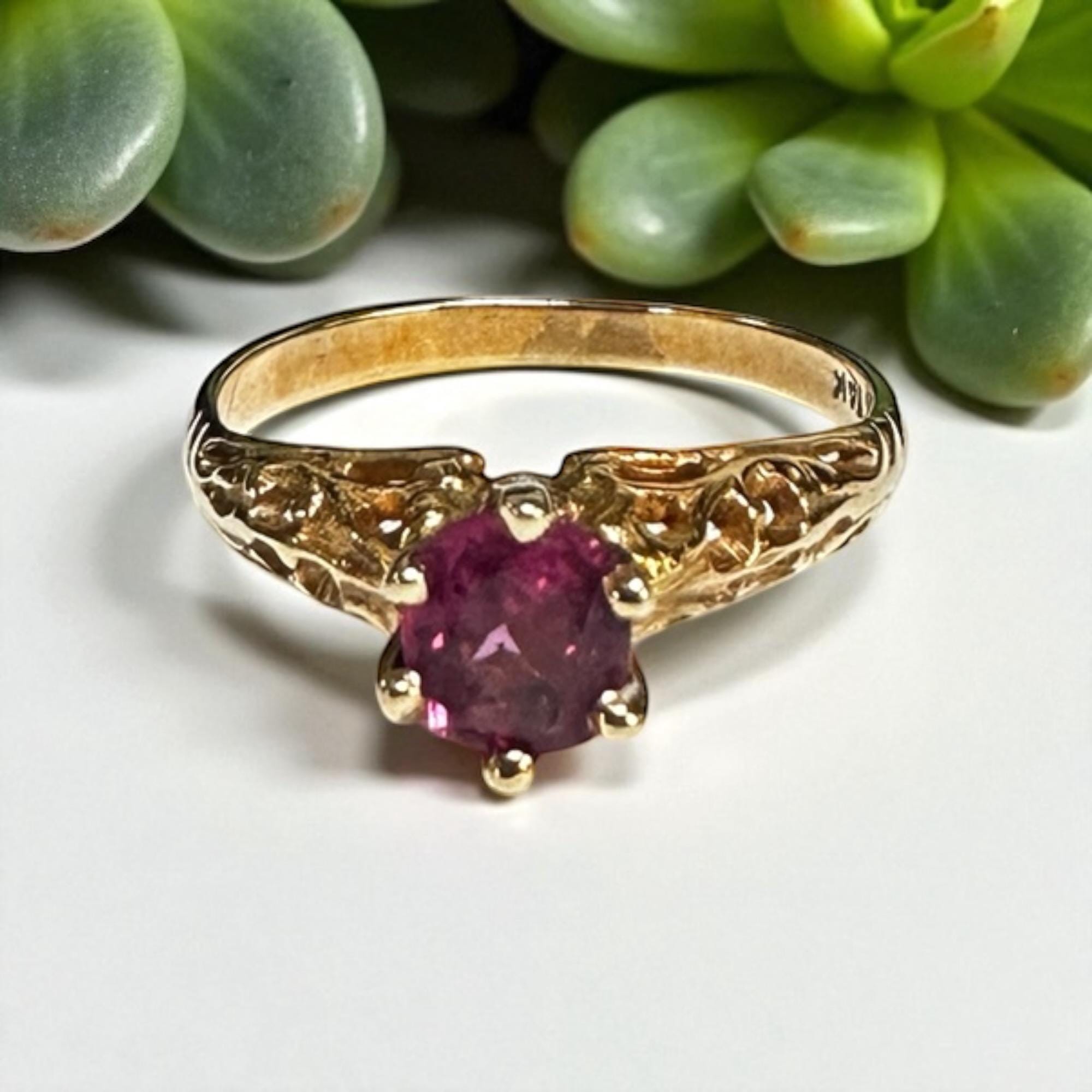Vintage Ruby Ring, 14k Yellow Gold Filigree, July Birthstone