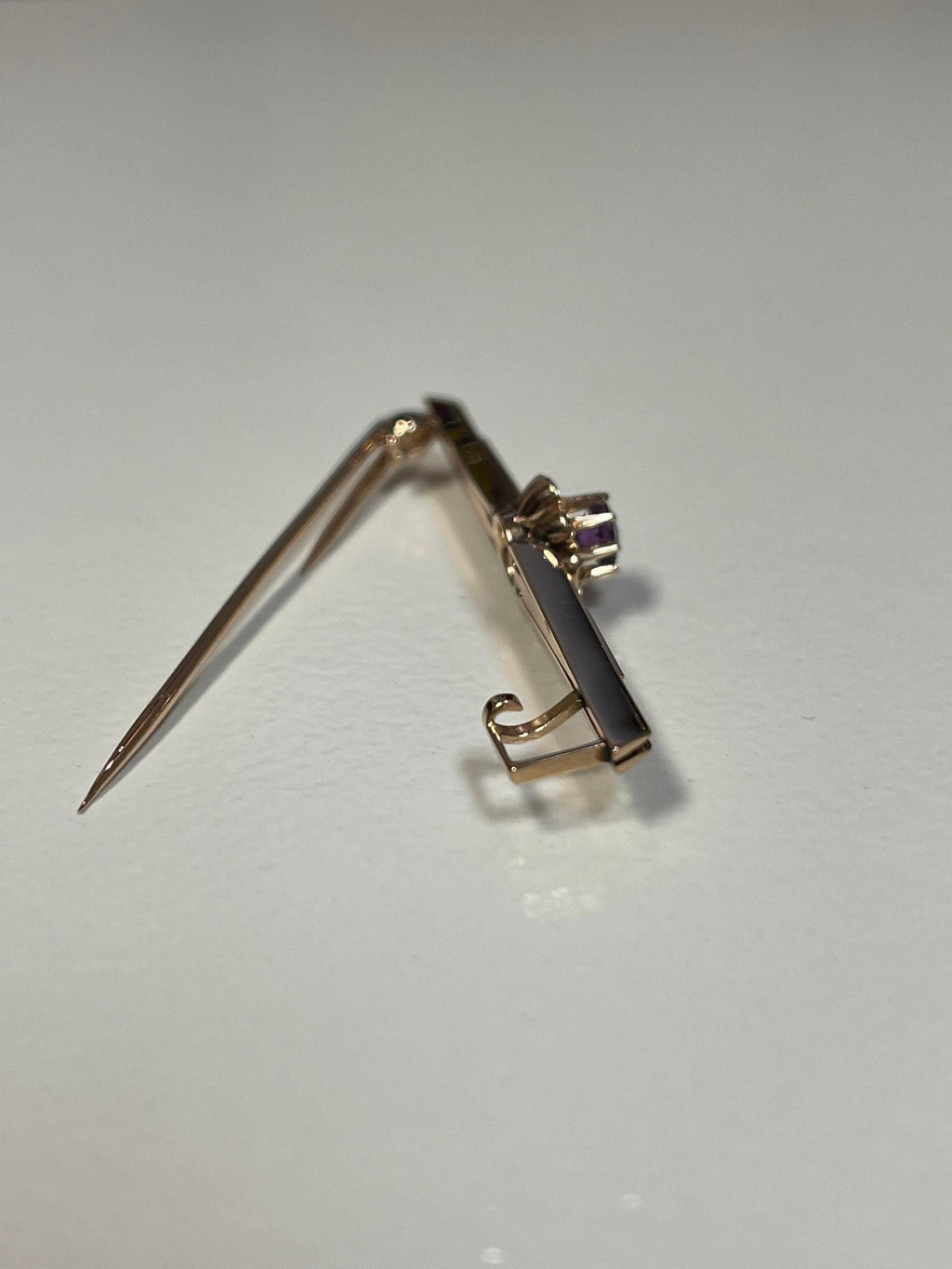 Antique 14k Yellow Gold Amethyst Bar Pin Brooch