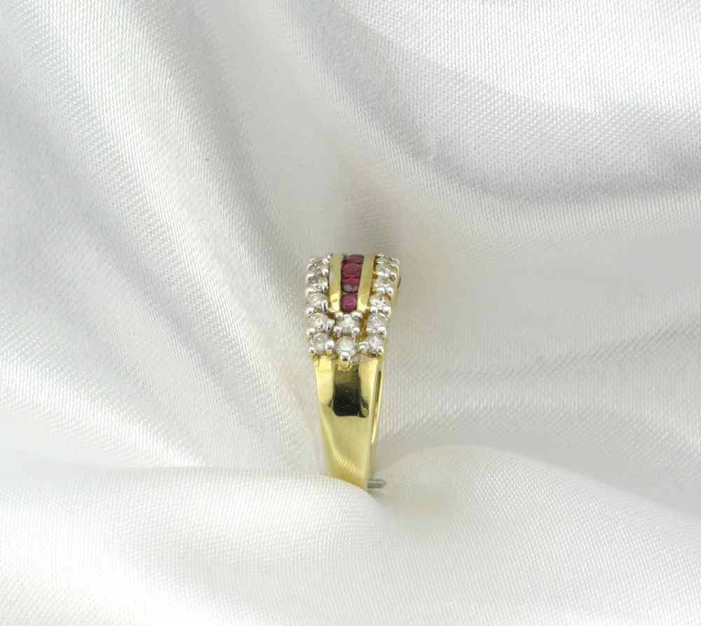 14K Yellow Gold Ruby Diamond Stacking Ring, Estate Vintage Straight Line Band