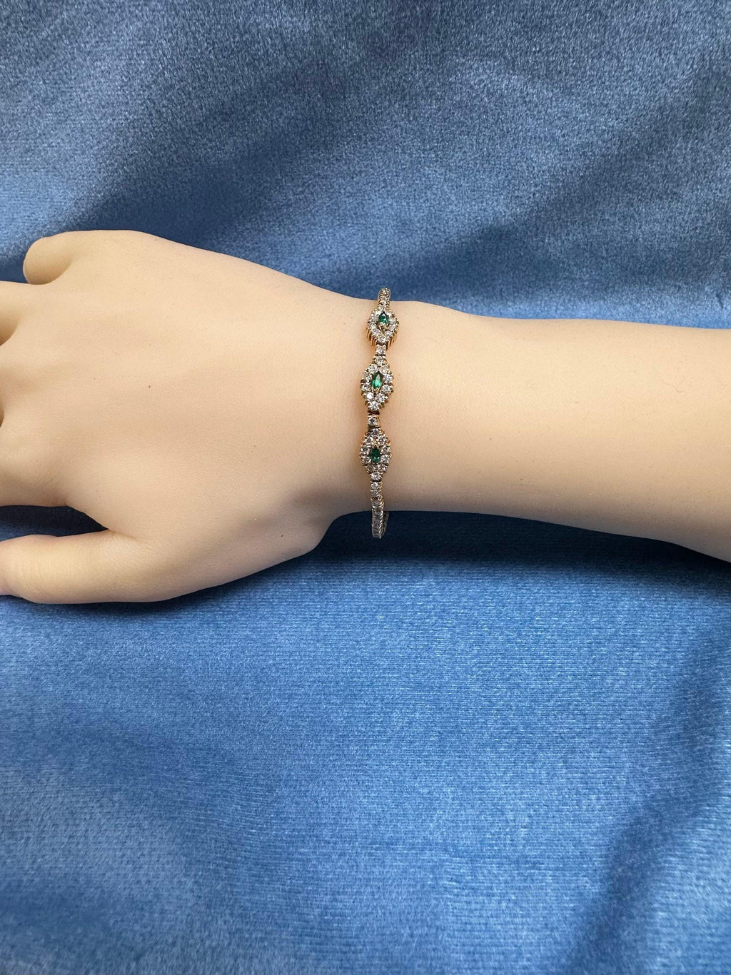 Luxurious Marquise Cut Emerald and Diamond Gold Bracelet