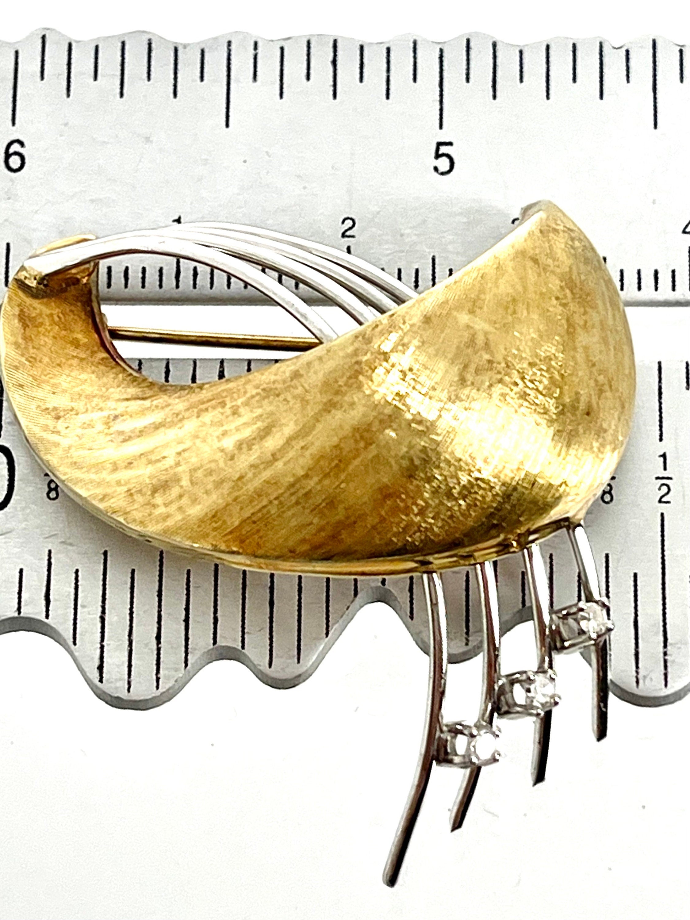 Vintage Yellow and White Gold Diamond Brooch, Free Form Pin