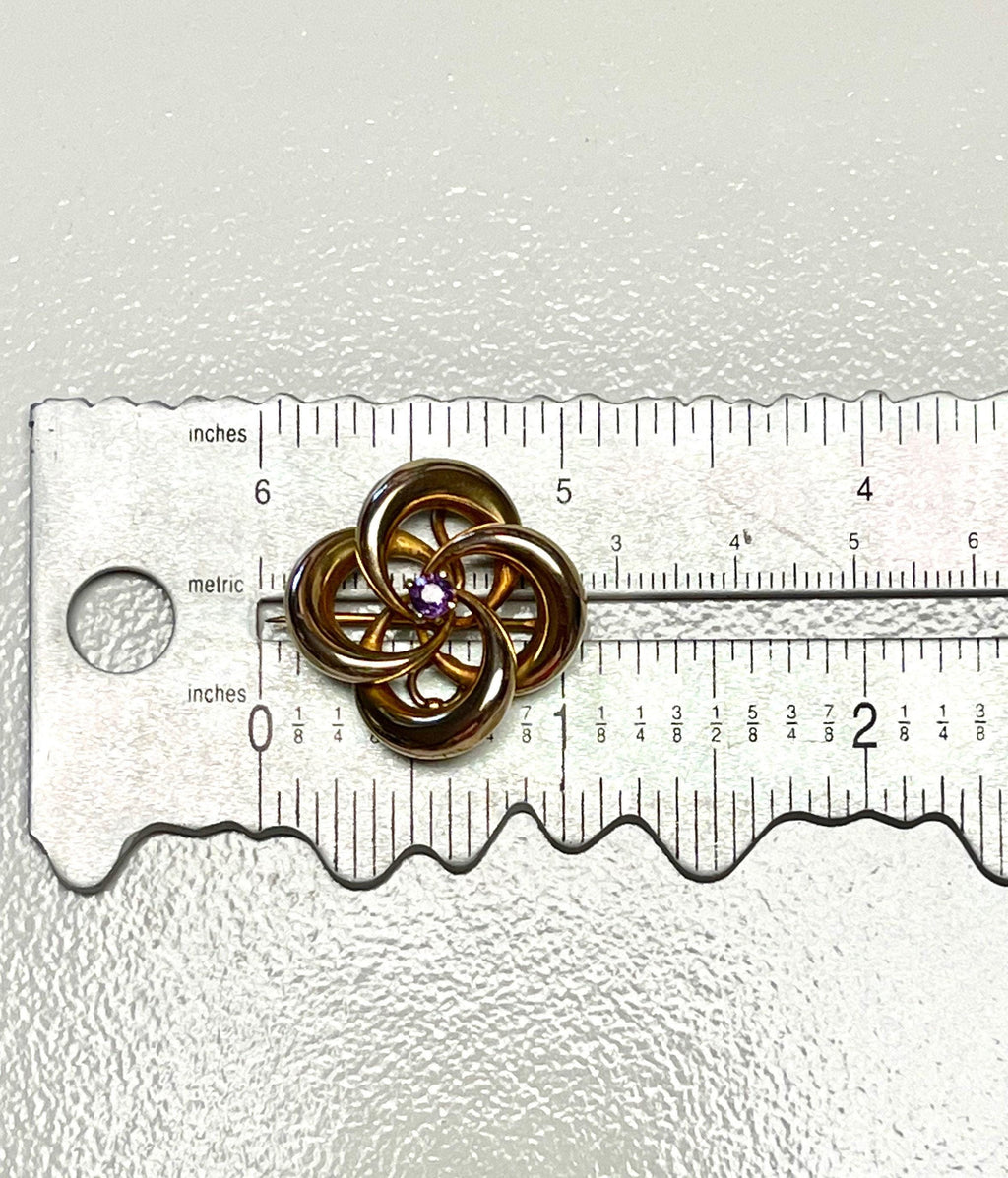 14k Yellow Gold Amethyst Knot Brooch Pendant Watch Pin
