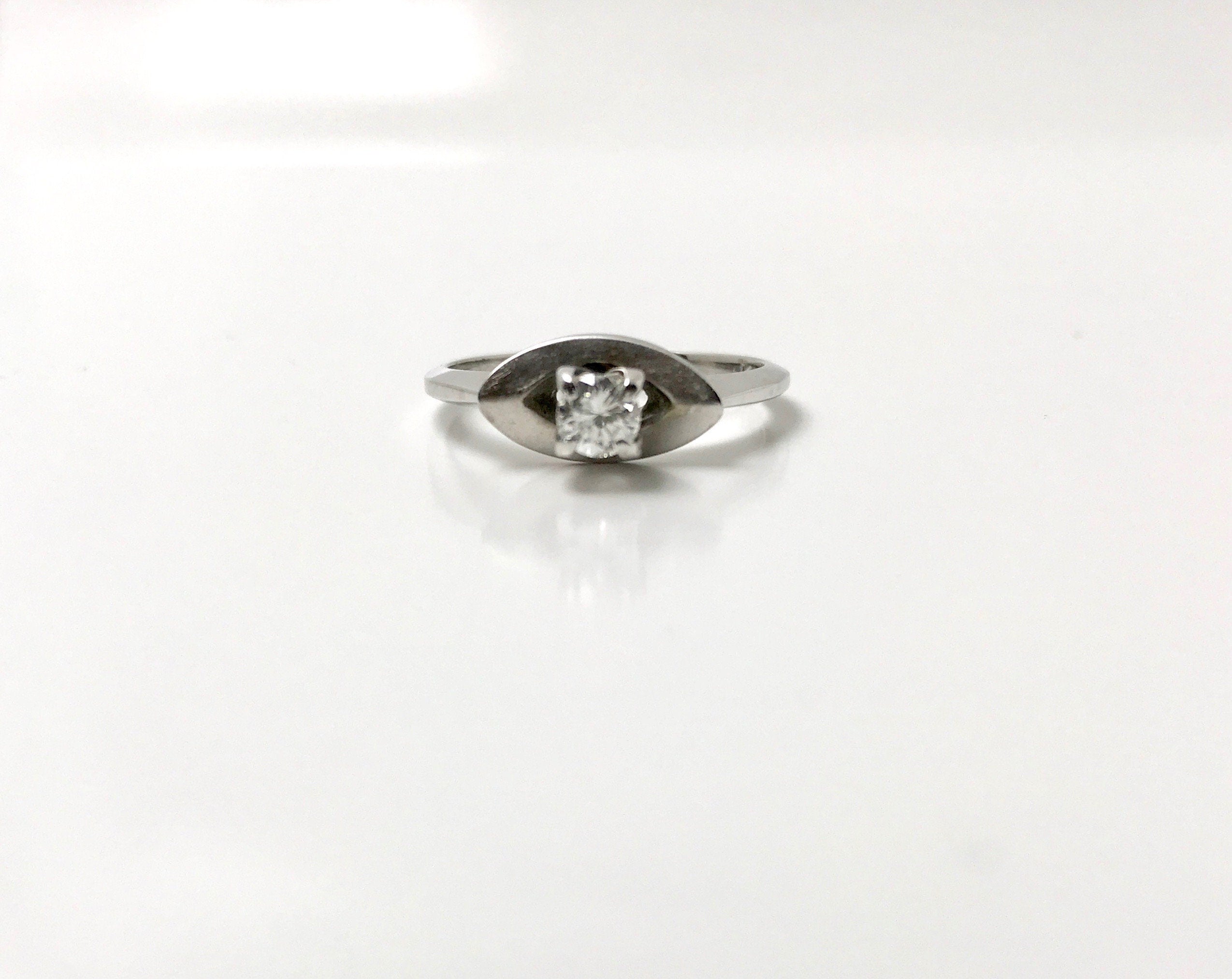 Vintage 14k White Gold Diamond Wedding Set: 1960s Engagement Ring