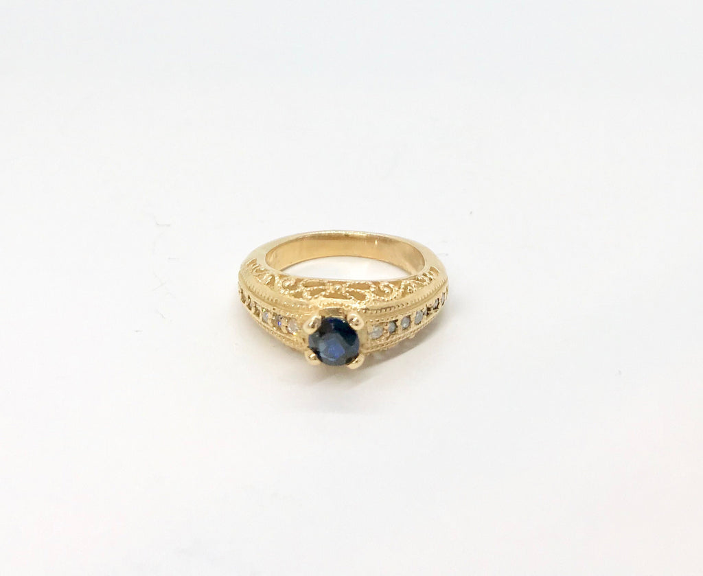 Yellow Gold Sapphire and Diamond Filigree Ring