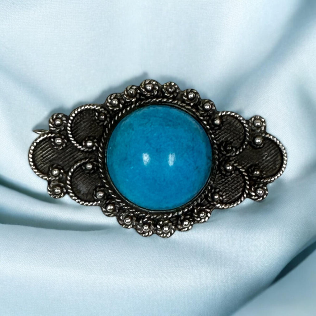 Unique Turquoise Statement Pin in Oxidized Silver