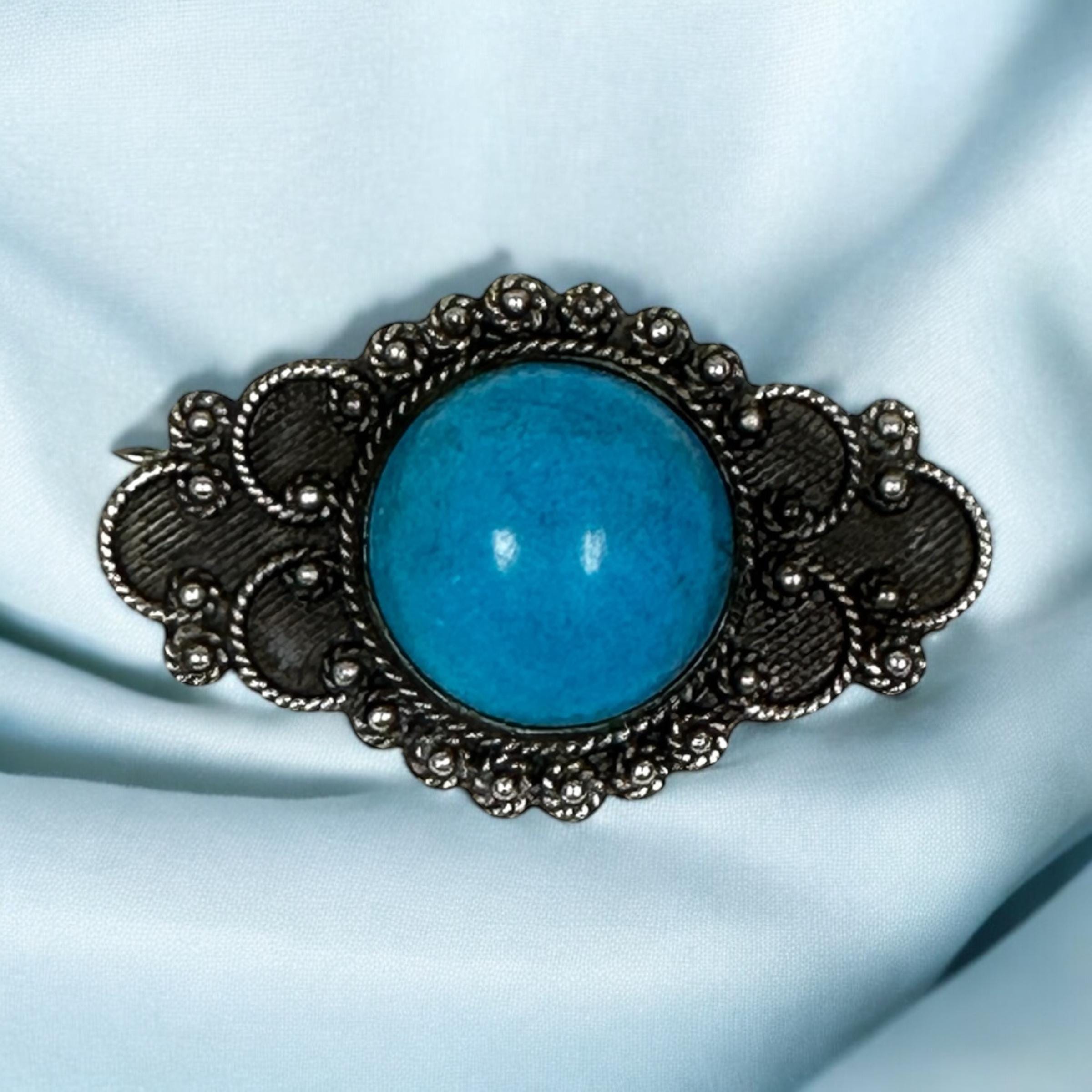 Unique Turquoise Statement Pin in Oxidized Silver