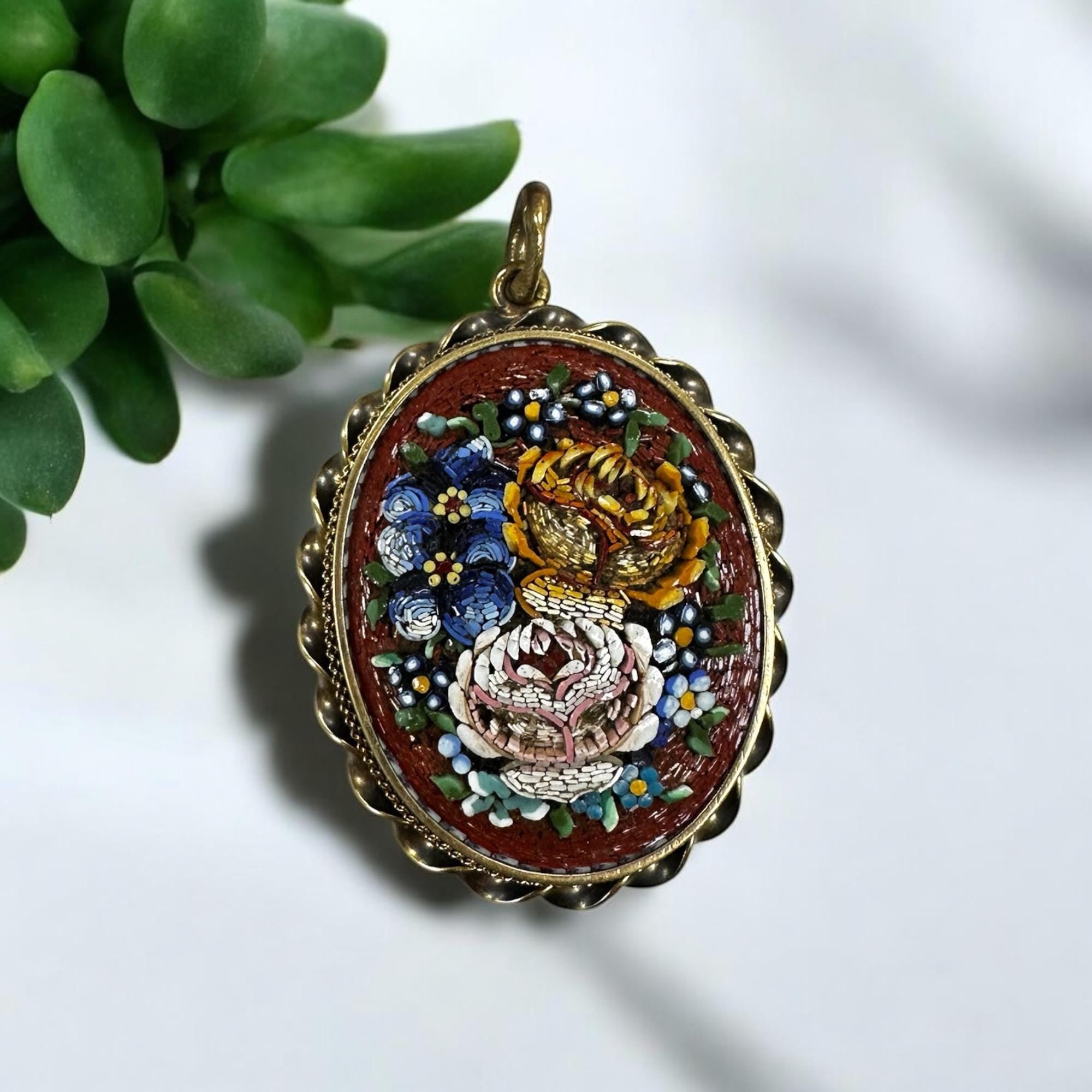 Victorian Gold Filled Floral Mosaic Locket with Braided Frame - Antique Locket