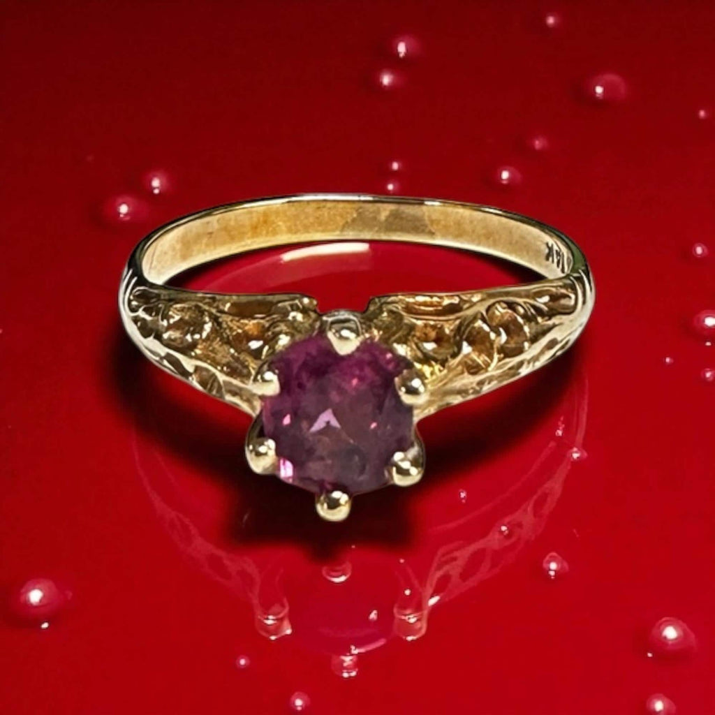 Vintage Ruby Ring, 14k Yellow Gold Filigree, July Birthstone