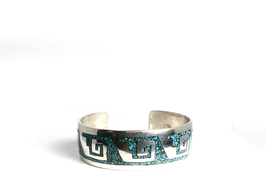 Authentic Native American Silver Chip Turquoise Cuff Bracelet - Statement Piece for Boho Fashion