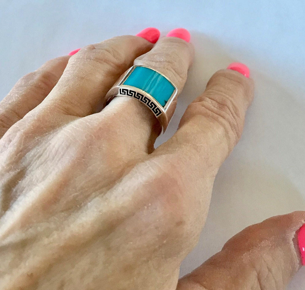 Sterling Silver Turquoise Ring, December Birthstone Ring, Inlaid Turquoise Ring