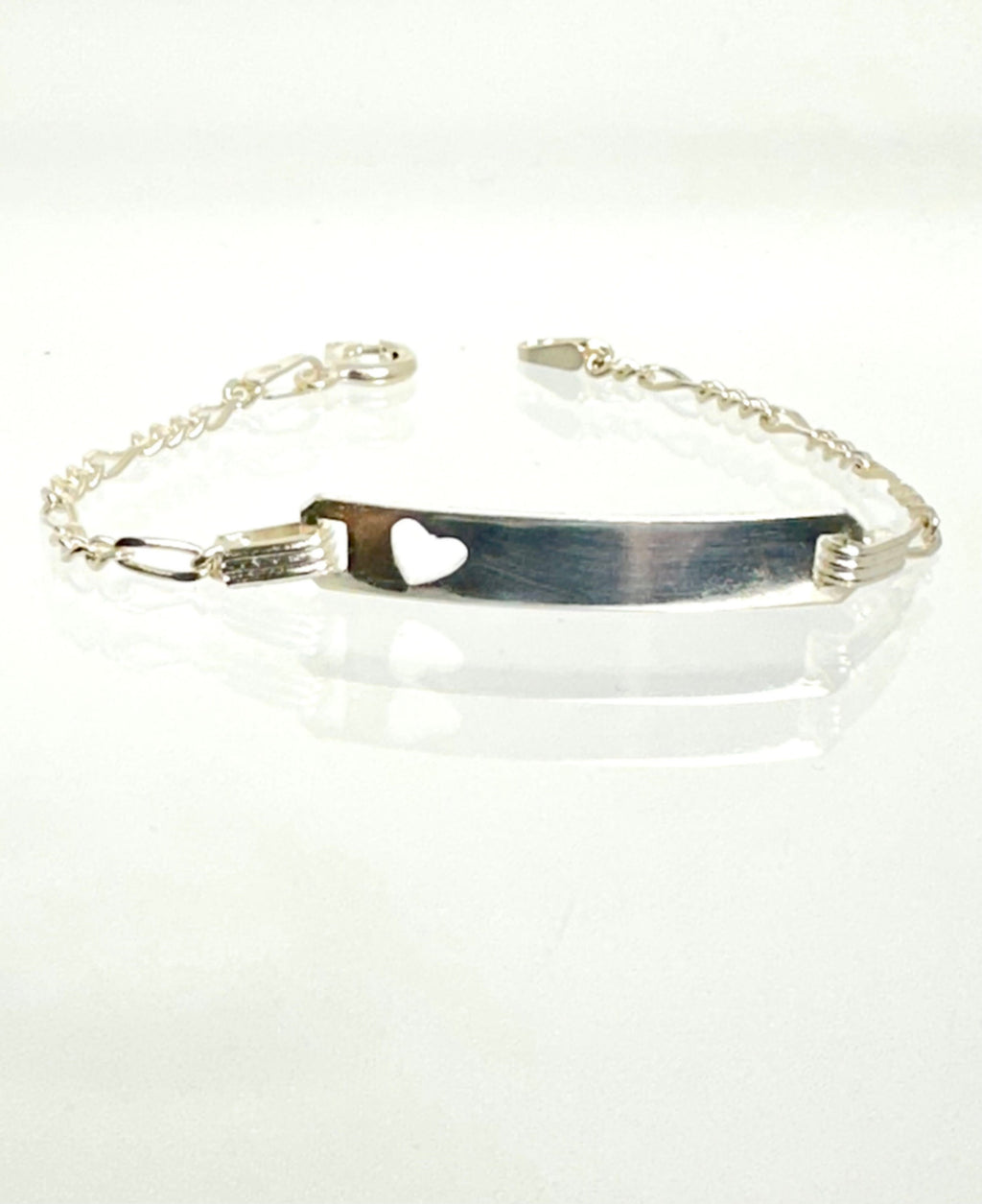 Sterling Silver Childs ID Bracelet: Vintage Figaro Chain, Heart Cutout