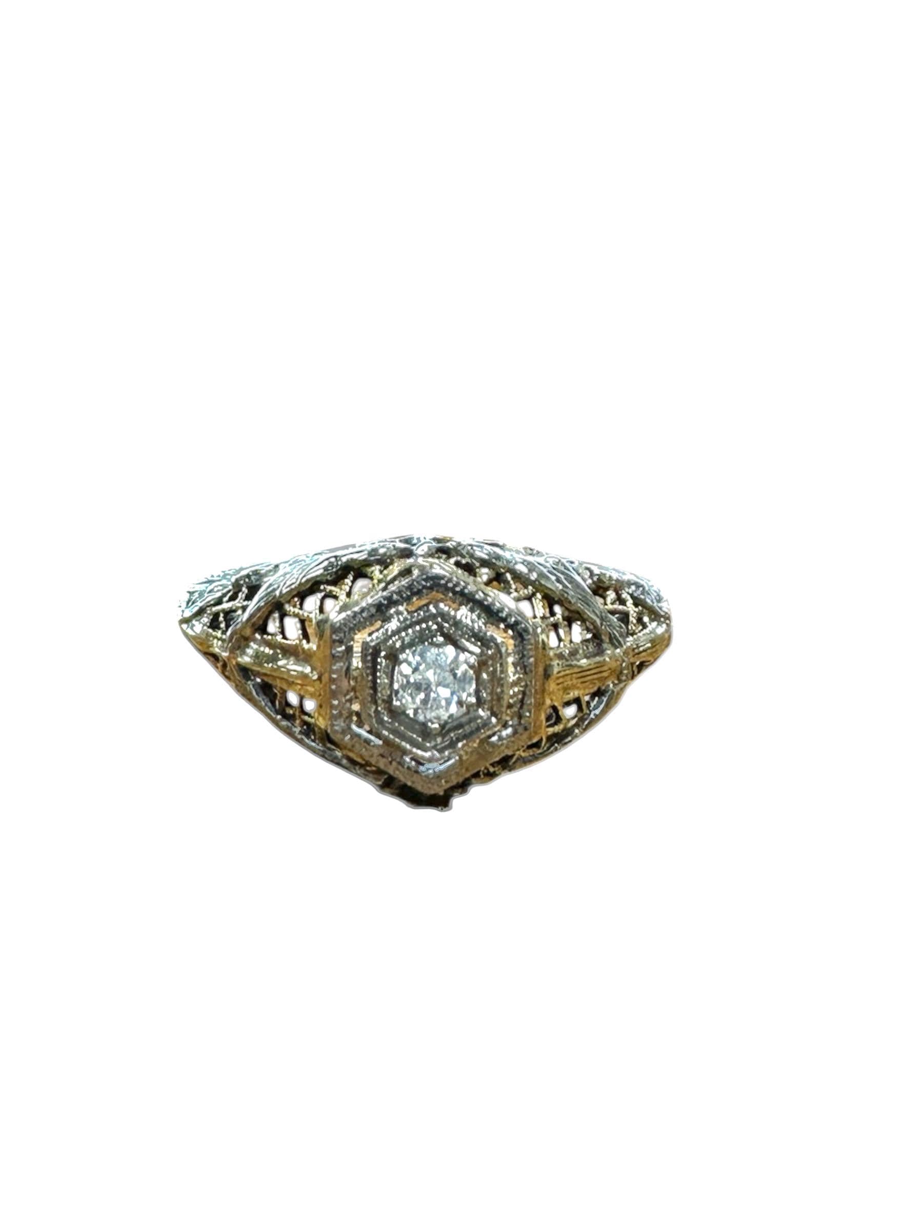 Edwardian 18 Karat White Gold Diamond Filigree Ring with Love Birds